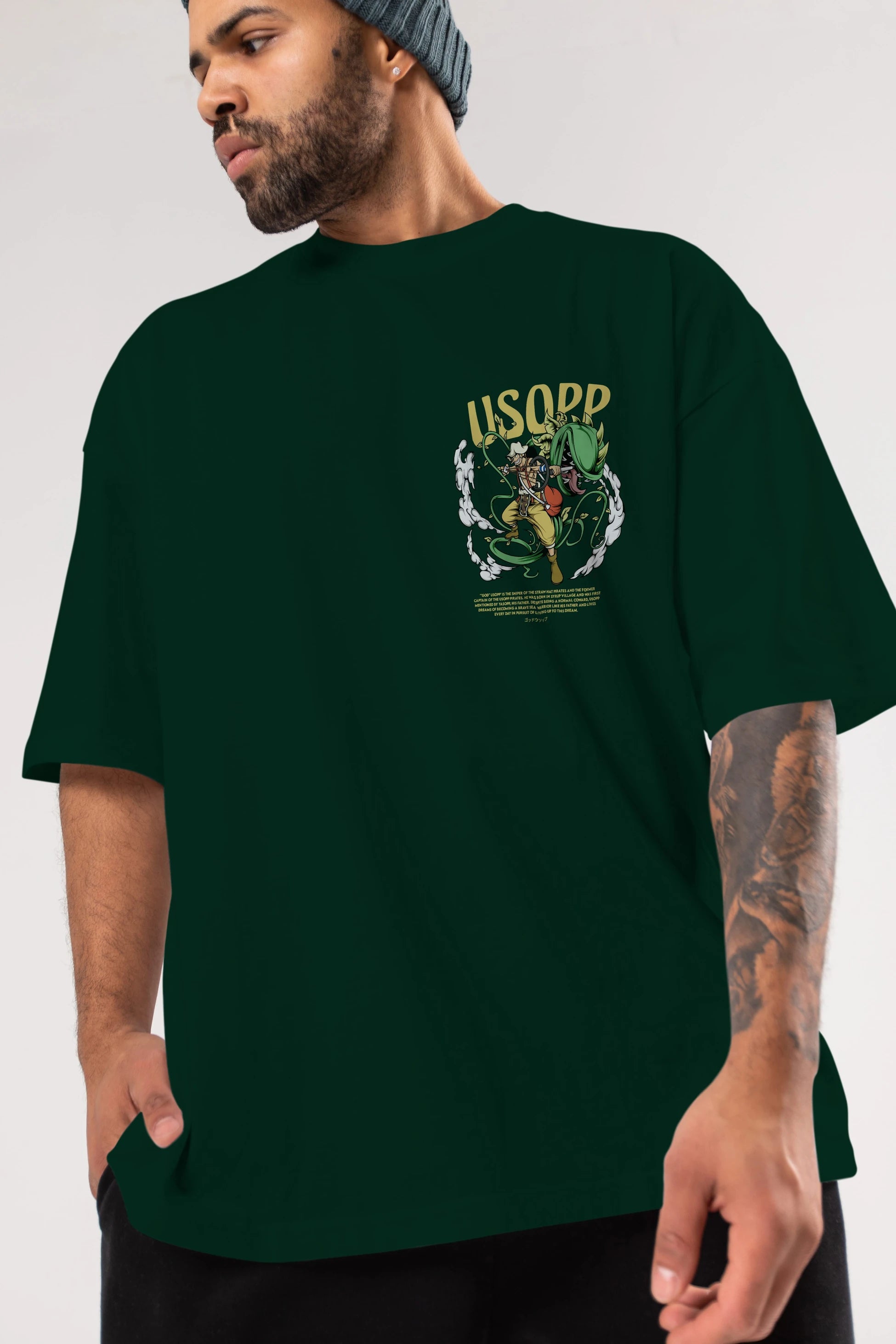 Usopp Ön Sol Baskılı Oversize t-shirt Erkek Kadın Unisex %100 Pamuk Bisiklet Yaka tişort