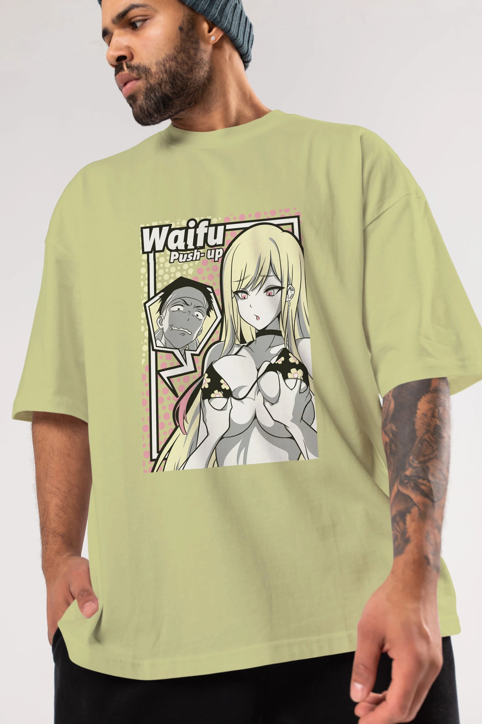 Waifu PushUp Anime Ön Baskılı Oversize t-shirt %100 pamuk Erkek Kadın Unisex