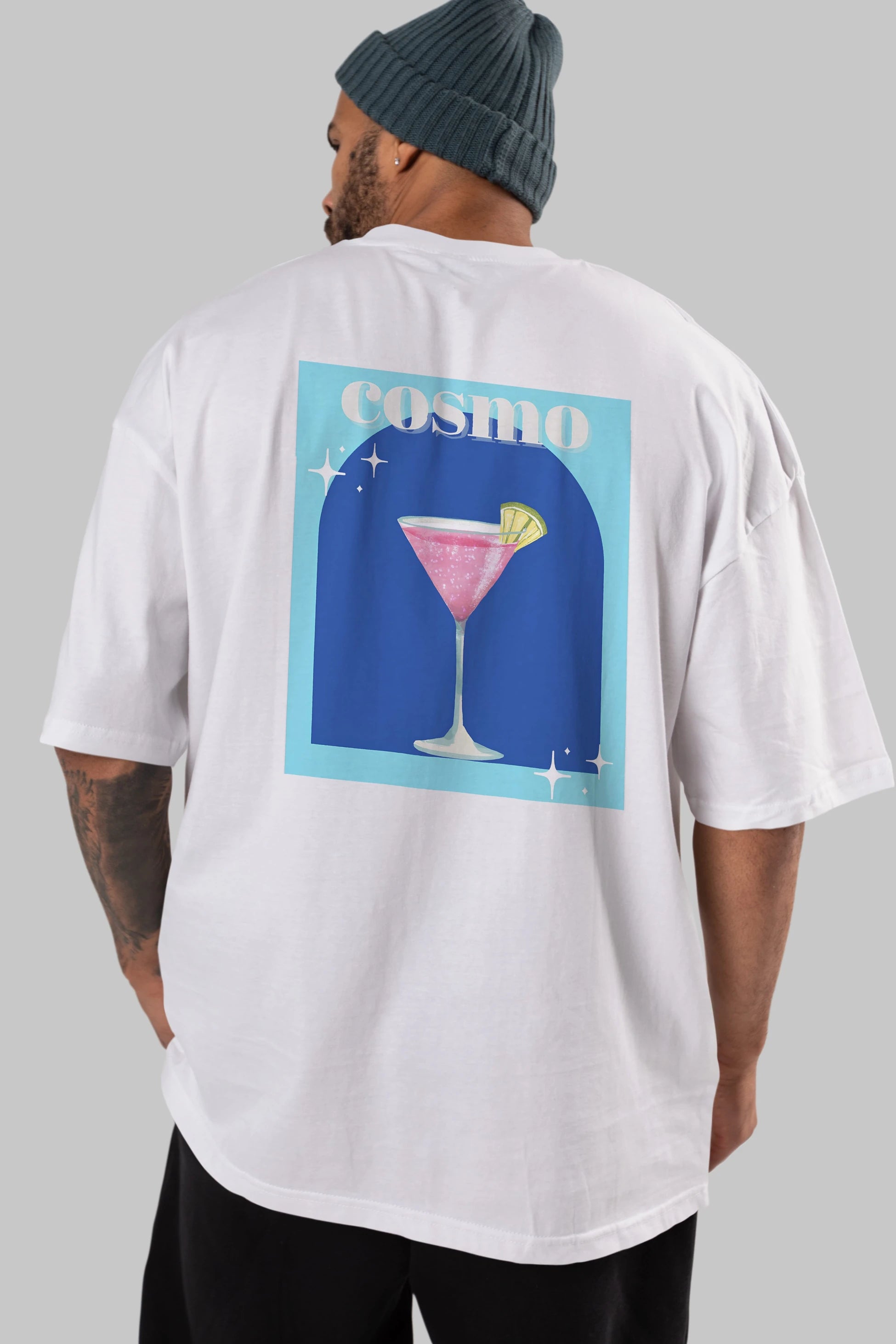 Cosmopolitan 2 Arka Baskılı Oversize t-shirt Erkek Kadın Unisex %100 Pamuk Bisiklet Yaka tişort