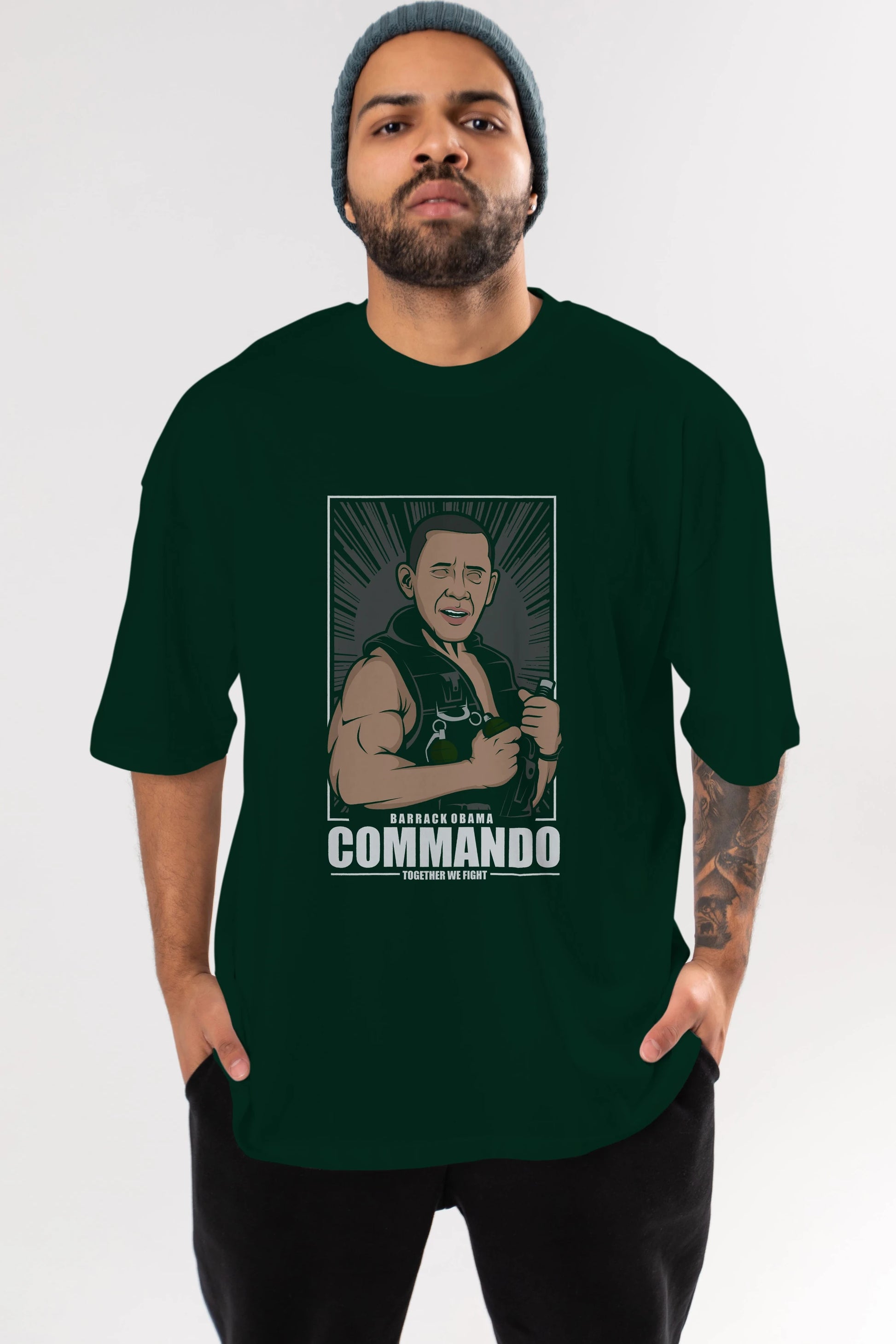 Obama Commando Ön Baskılı Oversize t-shirt Erkek Kadın Unisex %100 Pamuk tişort
