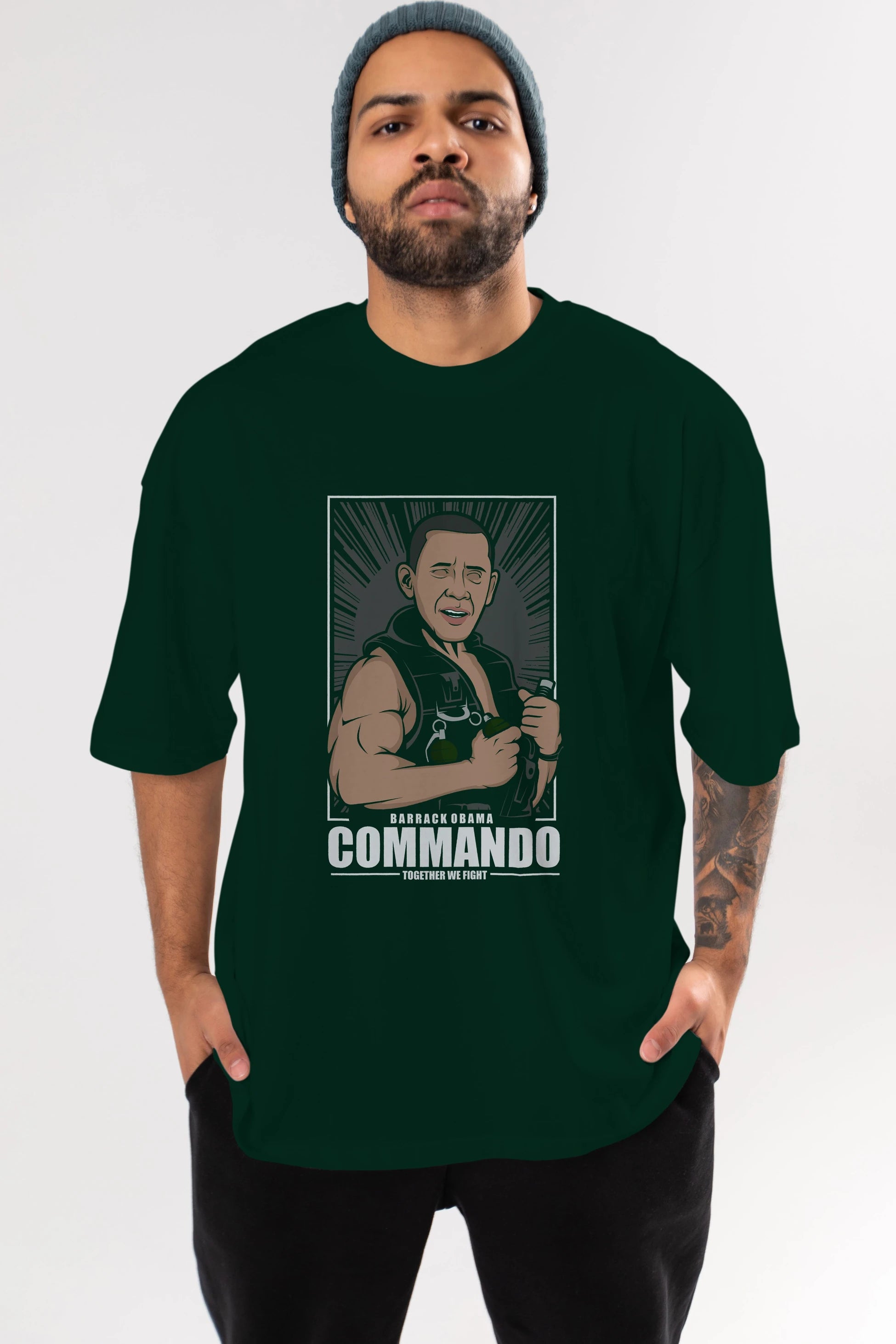 Obama Commando Ön Baskılı Oversize t-shirt Erkek Kadın Unisex %100 Pamuk tişort