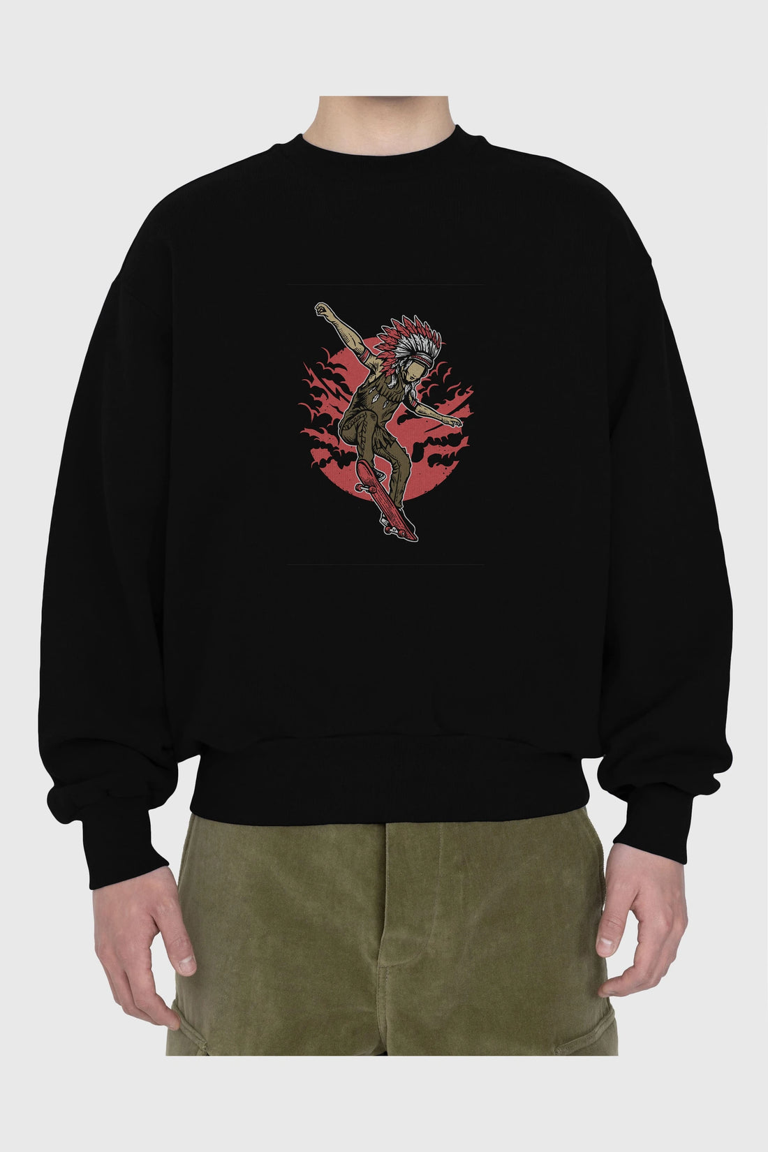 Indian Chief Skateboard Ön Baskılı Oversize Sweatshirt Erkek Kadın Unisex