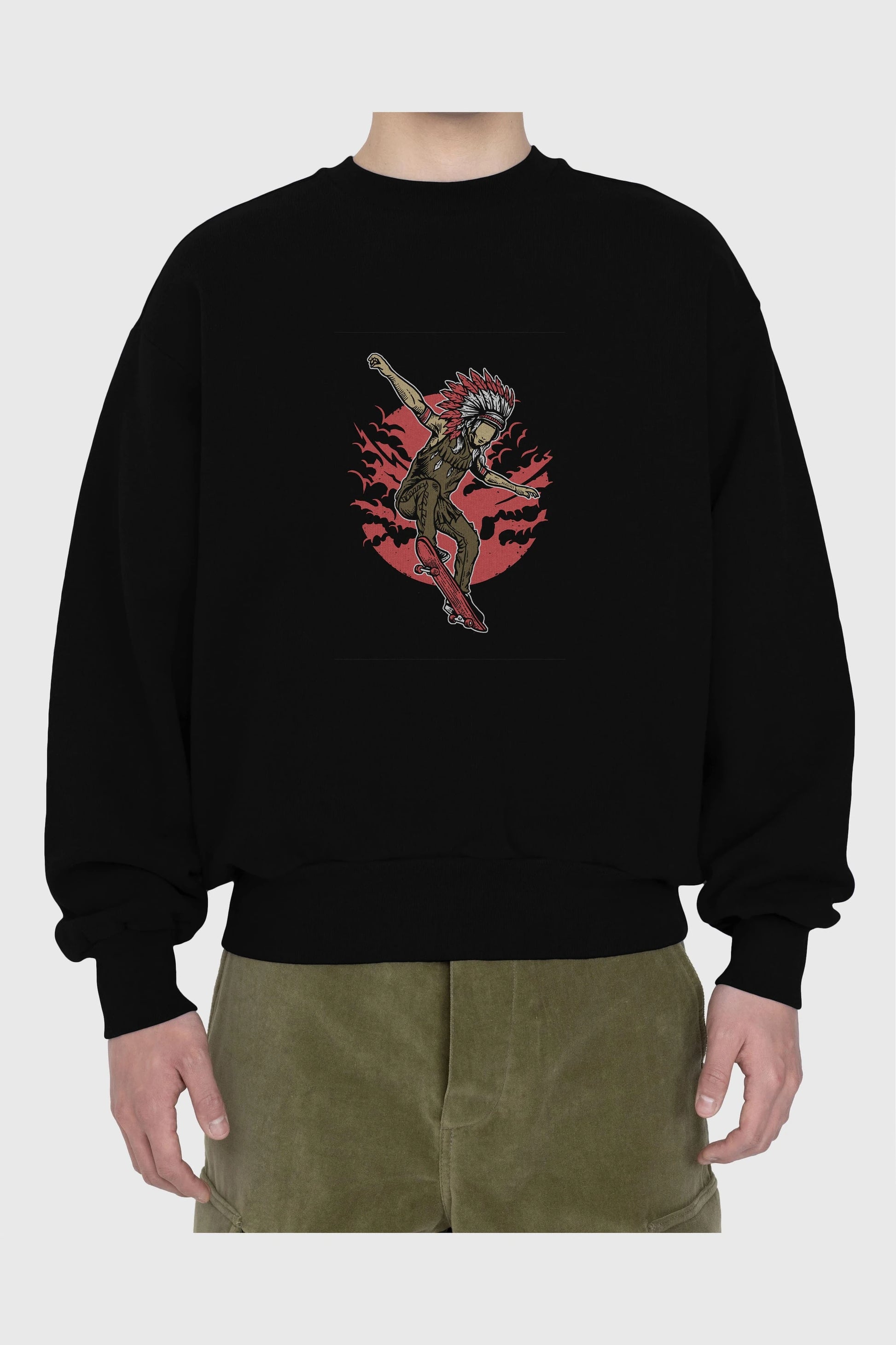 Indian Chief Skateboard Ön Baskılı Oversize Sweatshirt Erkek Kadın Unisex