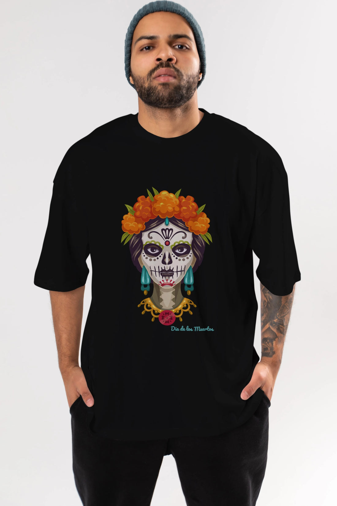 Dia de los Muertos 2 Ön Baskılı Oversize t-shirt Erkek Kadın Unisex