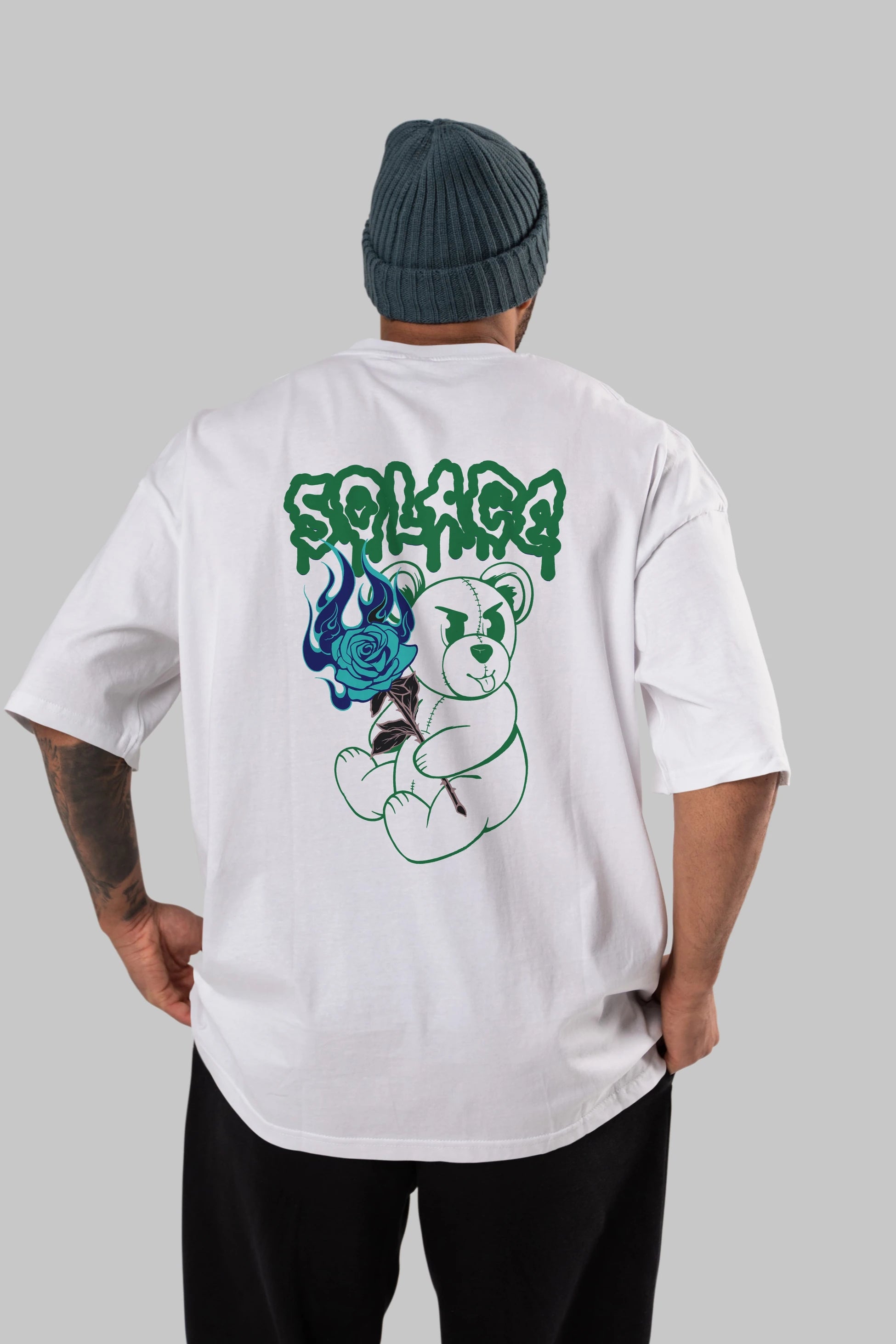 Solage Bear Arka Baskılı Oversize t-shirt Erkek Kadın Unisex