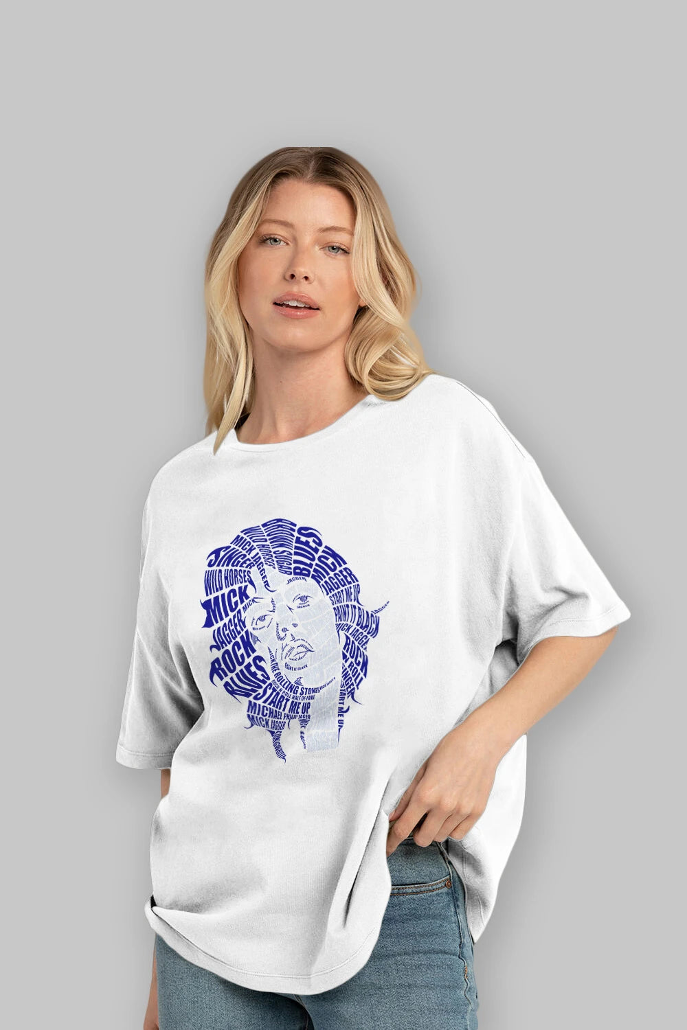Mick Jagger Calligram Ön Baskılı Oversize t-shirt %100 pamuk Erkek Kadın Unisex