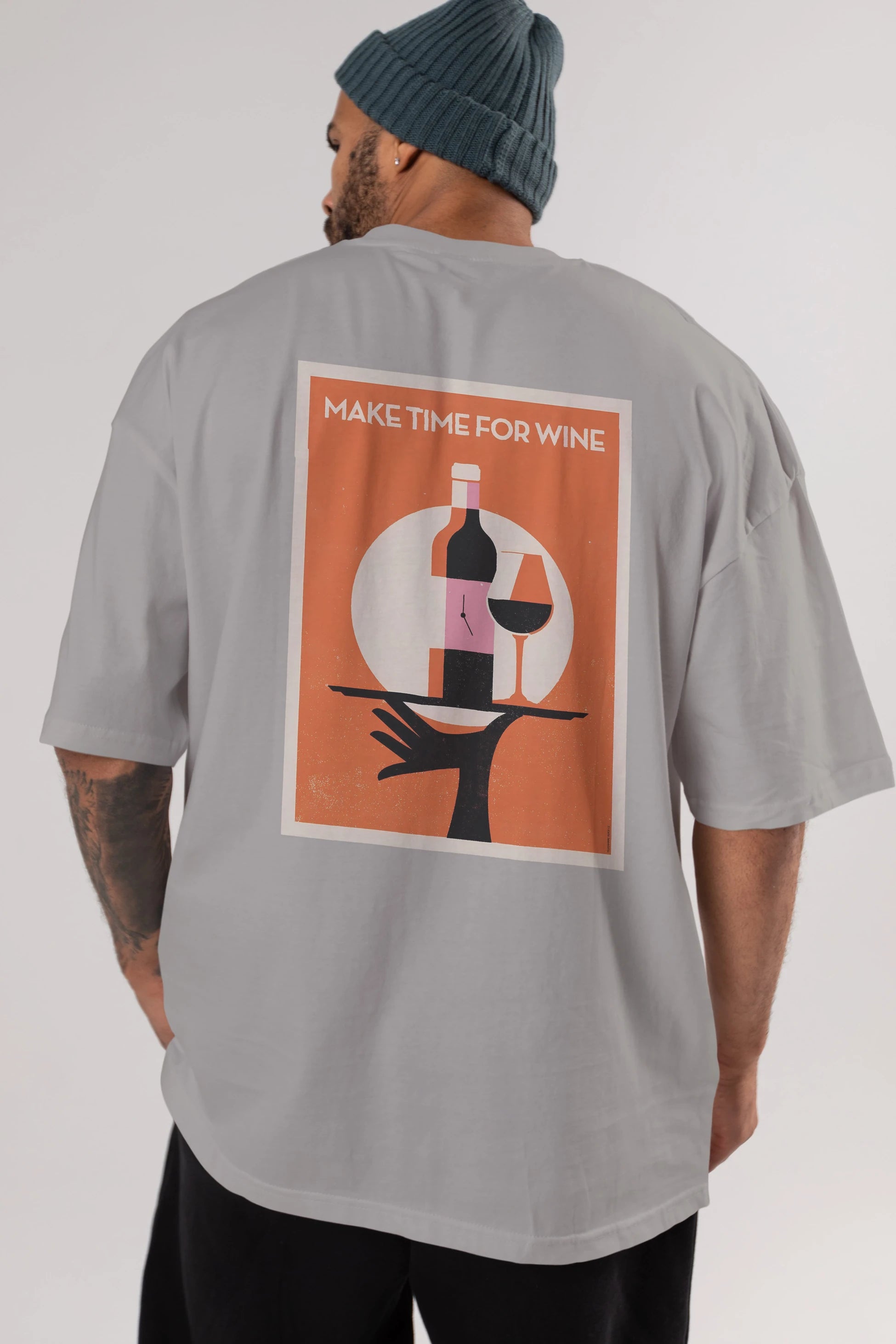Make Time For Wine Arka Baskılı Oversize t-shirt Erkek Kadın Unisex %100 Pamuk Bisiklet Yaka tişort