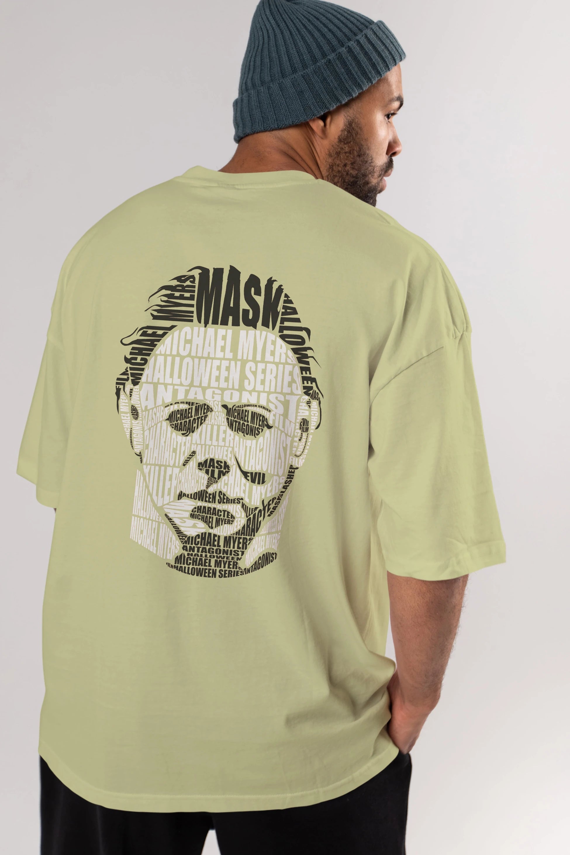 Michael Myers Calligram Arka Baskılı Oversize t-shirt %100 pamuk Erkek Kadın Unisex