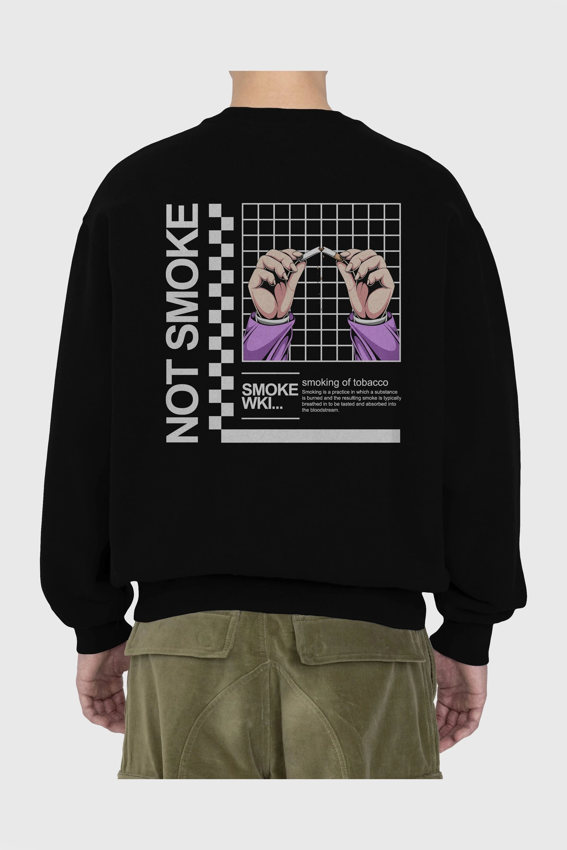 Not Smoke Arka Baskılı Oversize Sweatshirt Erkek Kadın Unisex