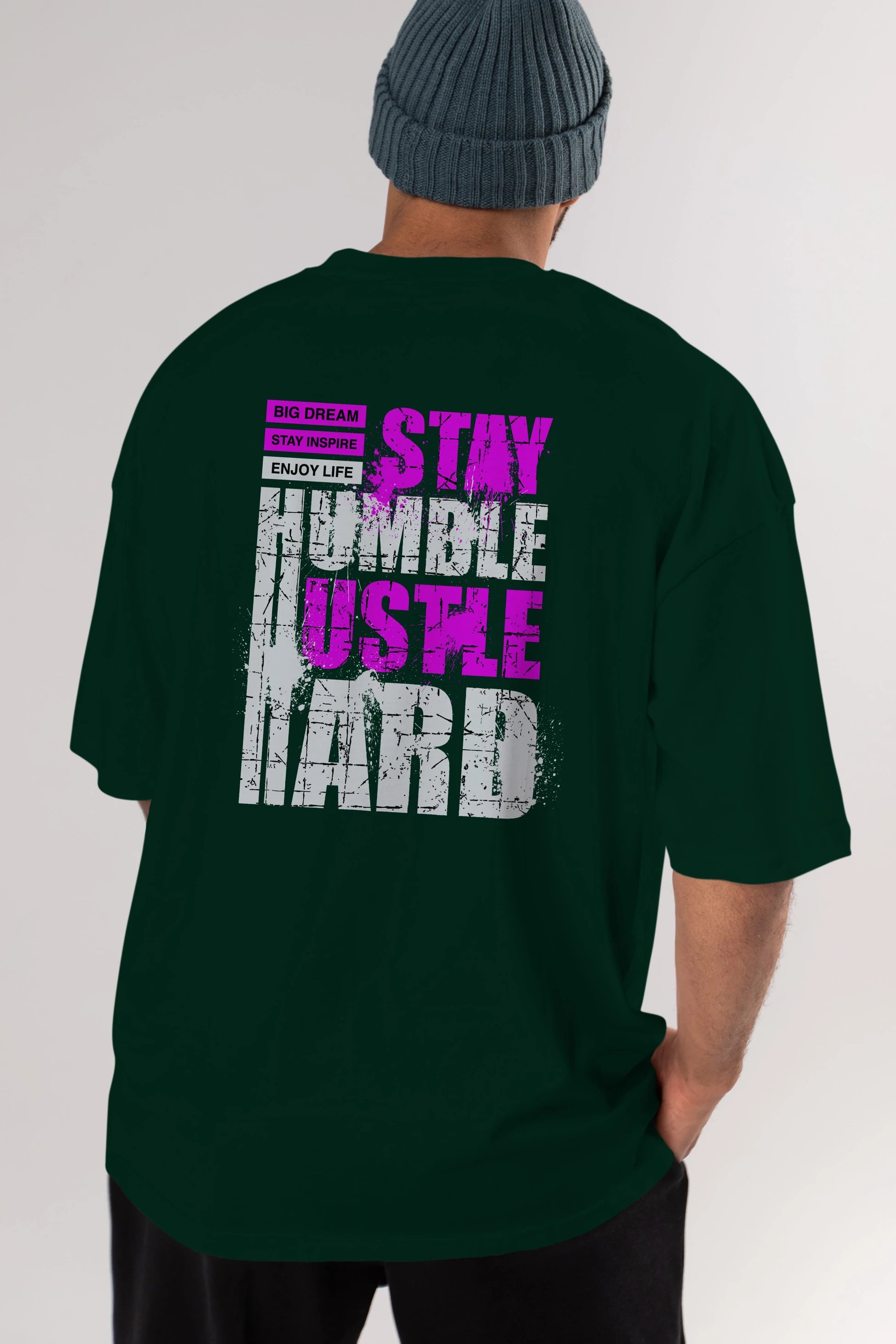 Stay Hustle Arka Baskılı Oversize t-shirt Erkek Kadın Unisex