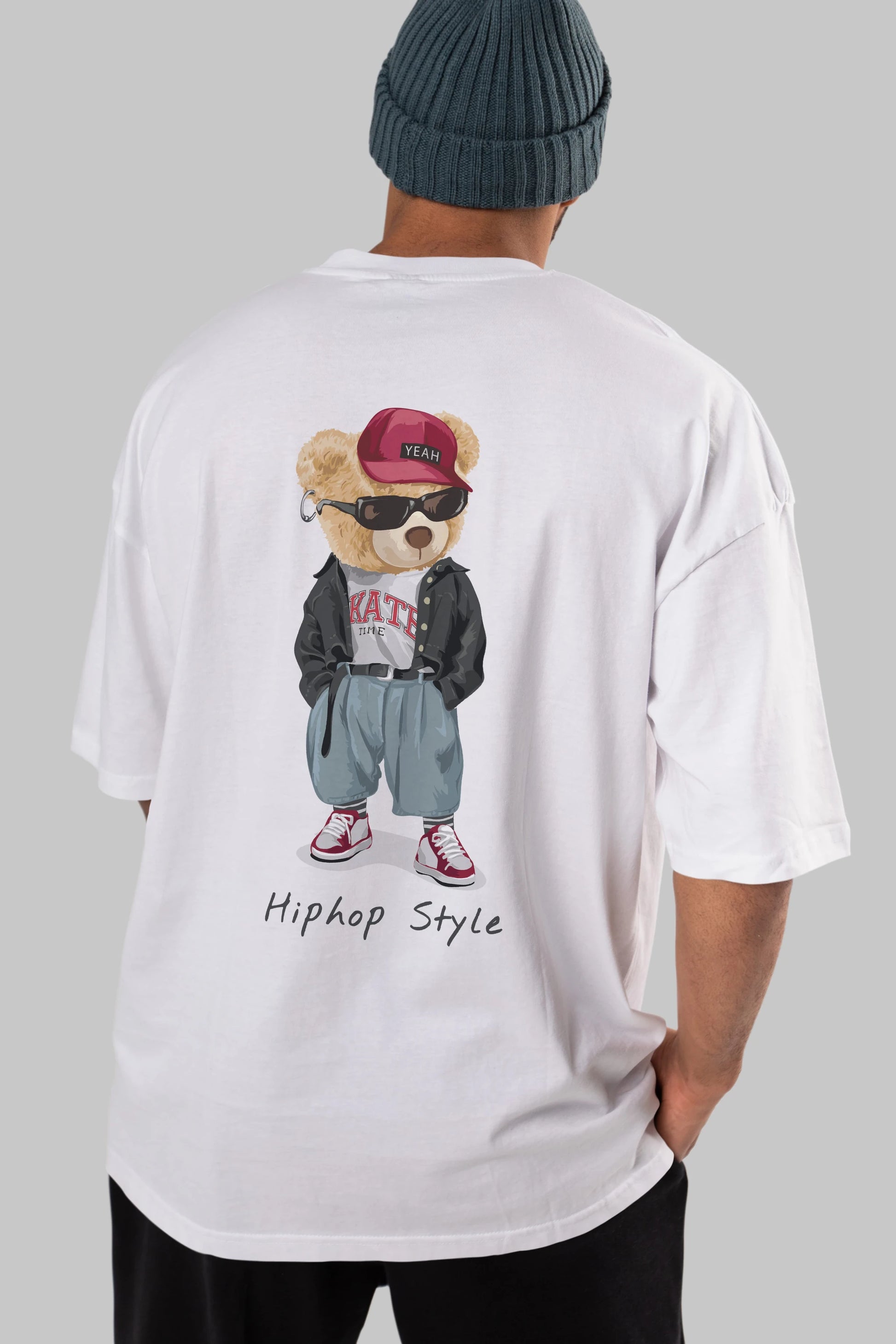 Teddy Bear Hiphop Style Arka Baskılı Oversize t-shirt Erkek Kadın Unisex %100 Pamuk