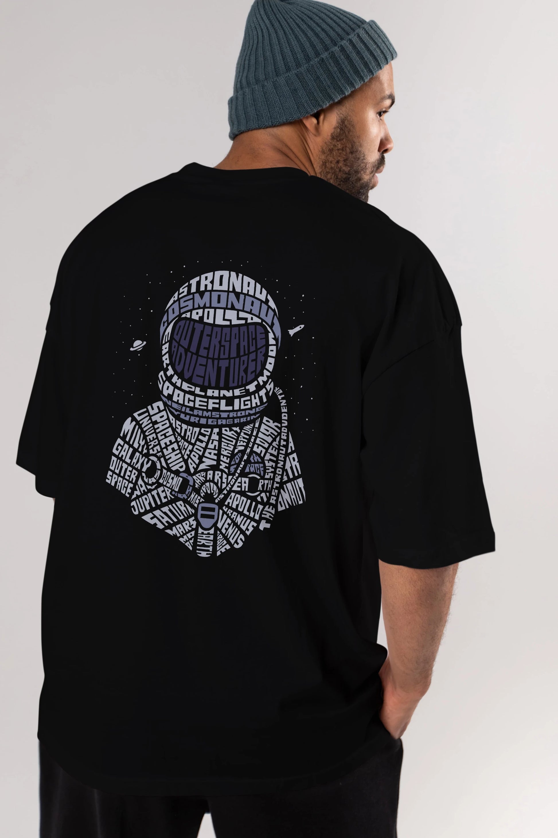 Astronaut Arka Baskılı Oversize t-shirt %100 pamuk Erkek Kadın Unisex