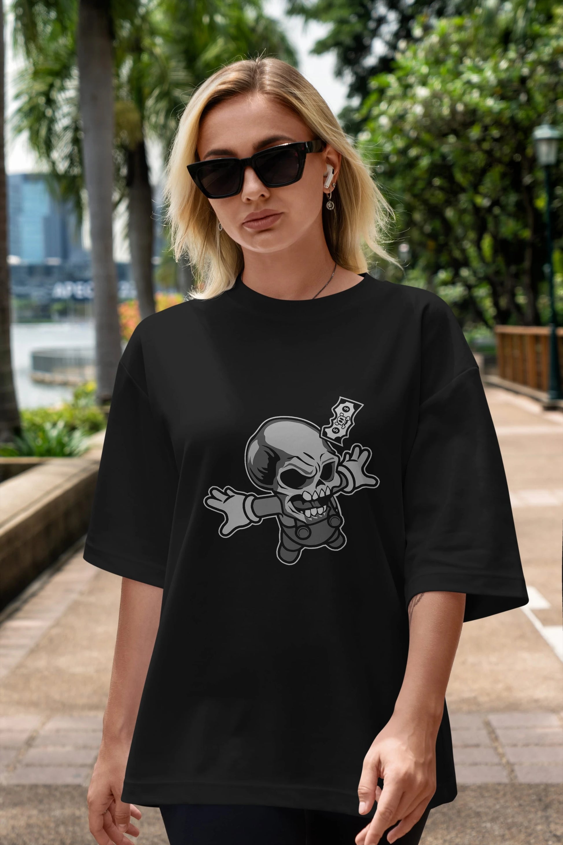 Skull Drowning Ön Baskılı Oversize t-shirt Erkek Kadın Unisex %100 Pamuk tişort