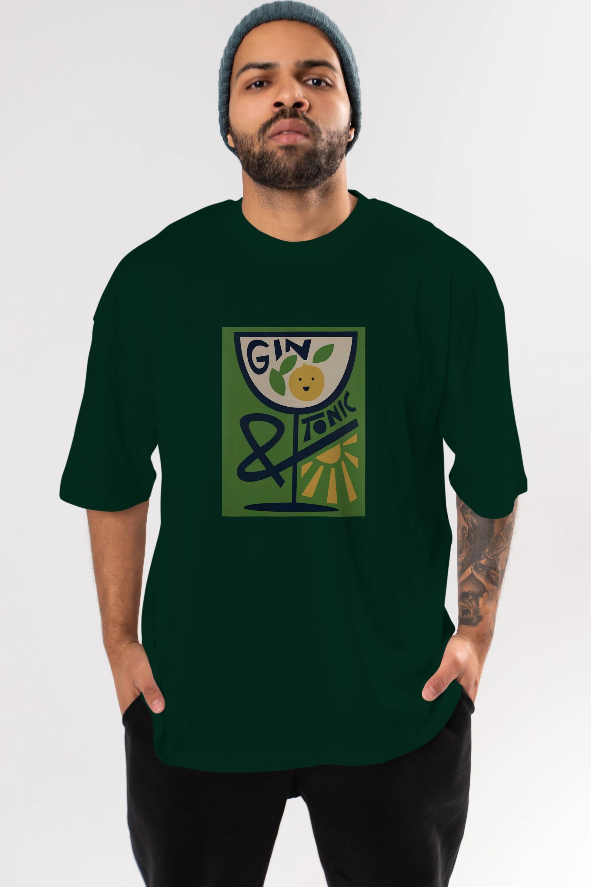 Gin Tonic 3 Ön Baskılı Oversize t-shirt Erkek Kadın Unisex %100 Pamuk Bisiklet Yaka tişort