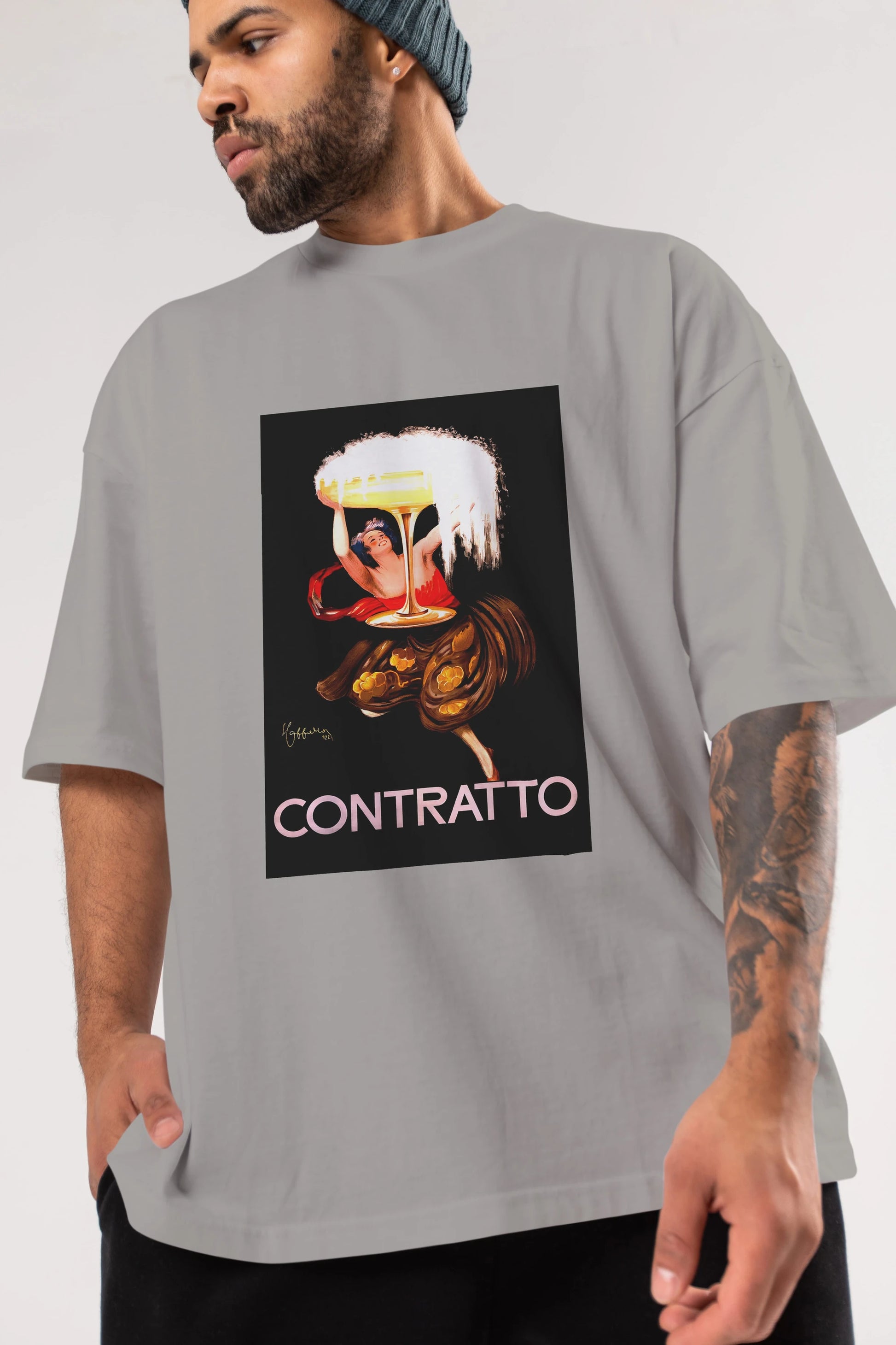 Contratto Ön Baskılı Oversize t-shirt Erkek Kadın Unisex %100 Pamuk Bisiklet Yaka tişort