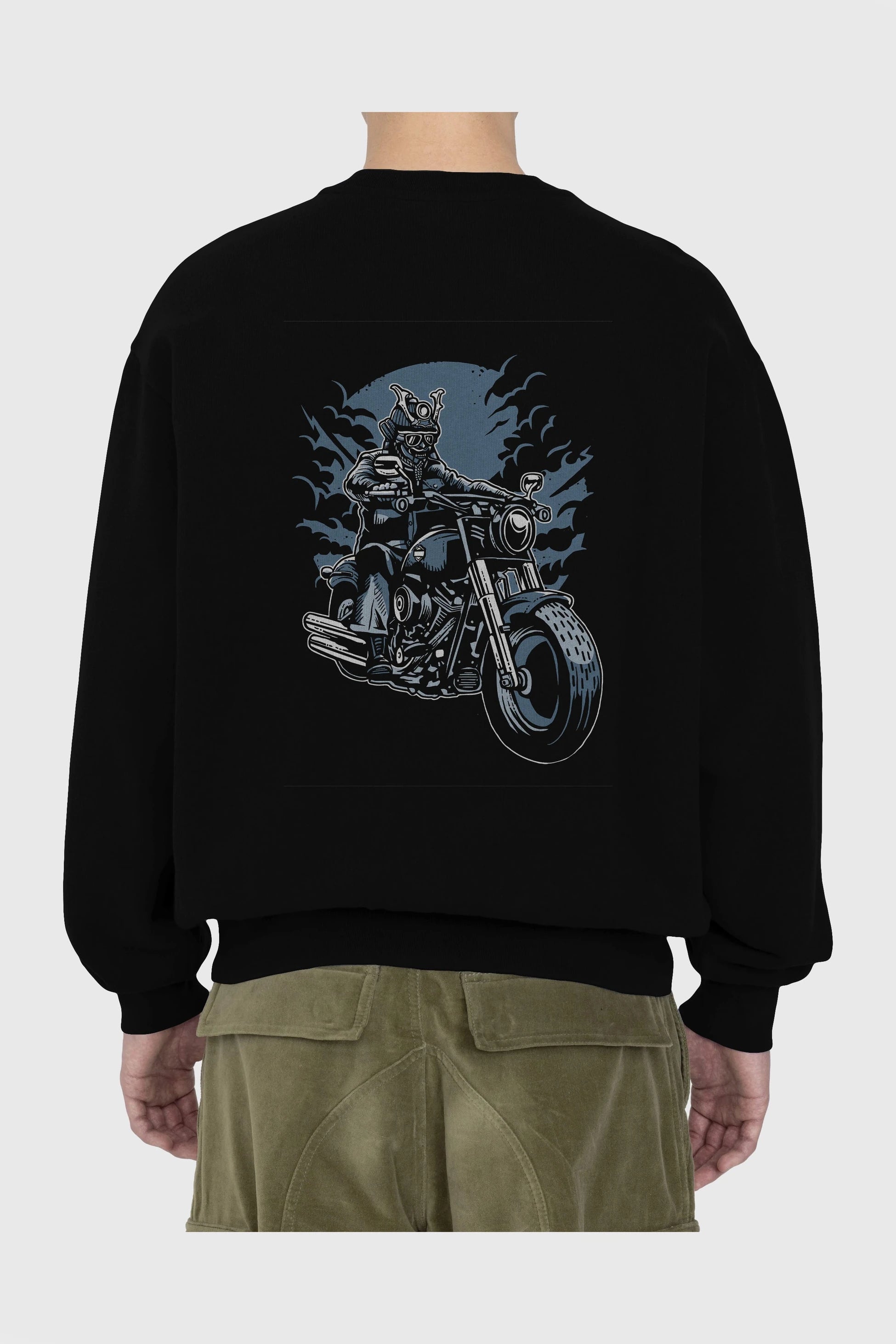 Samurai Ride Arka Baskılı Oversize Sweatshirt Erkek Kadın Unisex