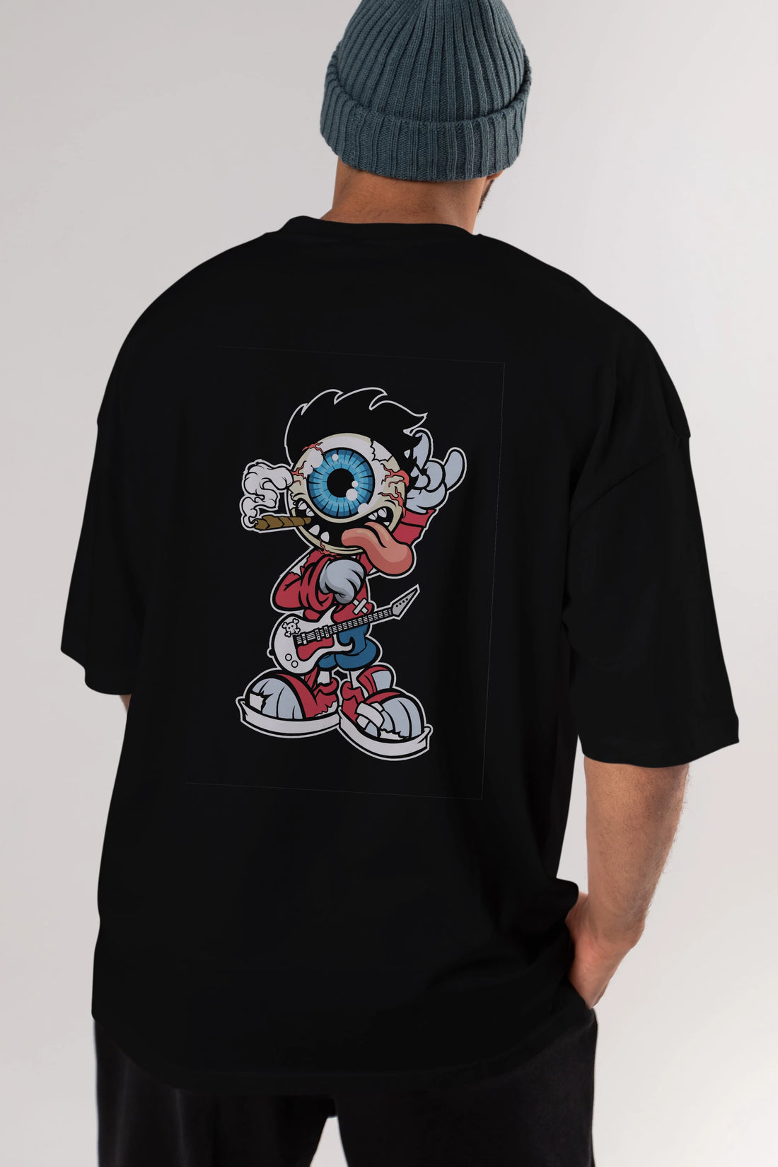 Eyeball Rockstar Arka Baskılı Oversize t-shirt Erkek Kadın Unisex %100 Pamuk tişort