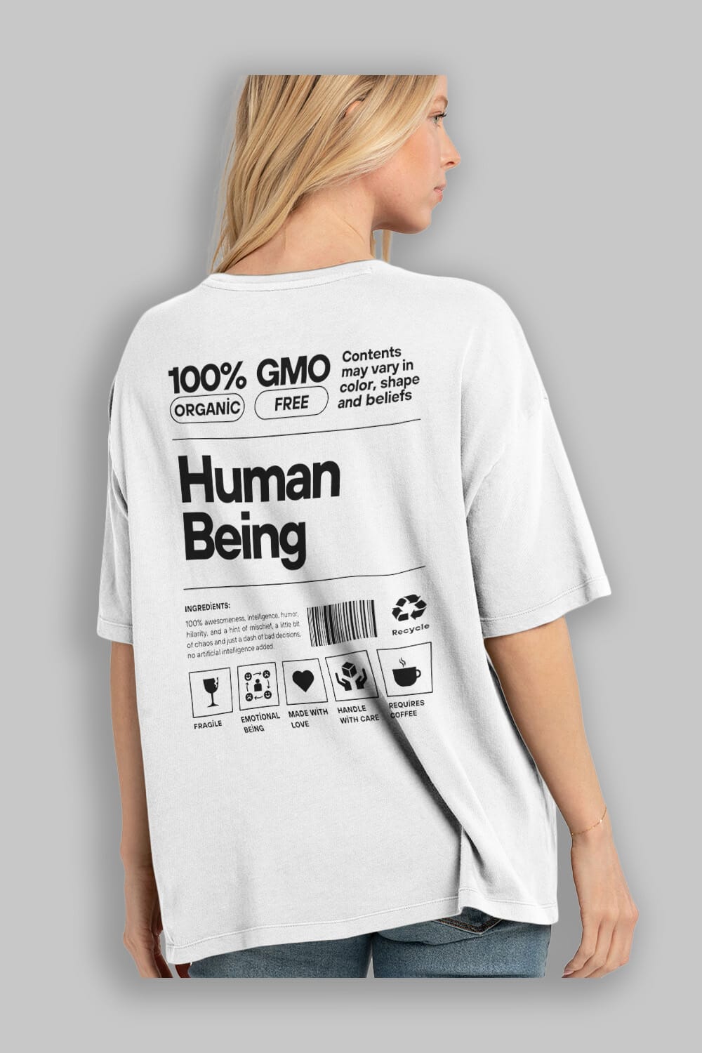 Human Being Arka Baskılı Oversize t-shirt Erkek Kadın Unisex