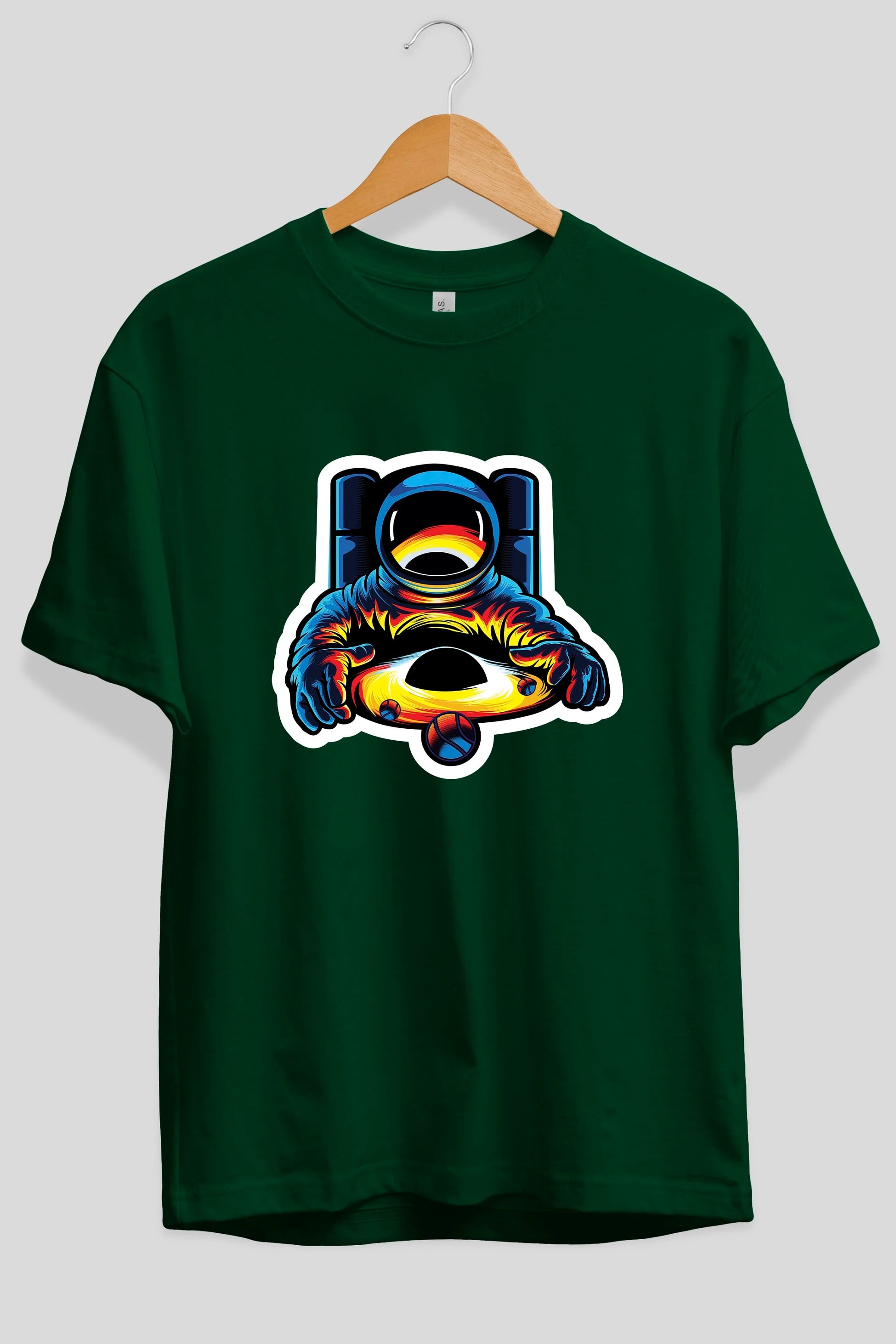Astronaut & Black Hole Sticker Ön Baskılı Oversize t-shirt Erkek Kadın Unisex