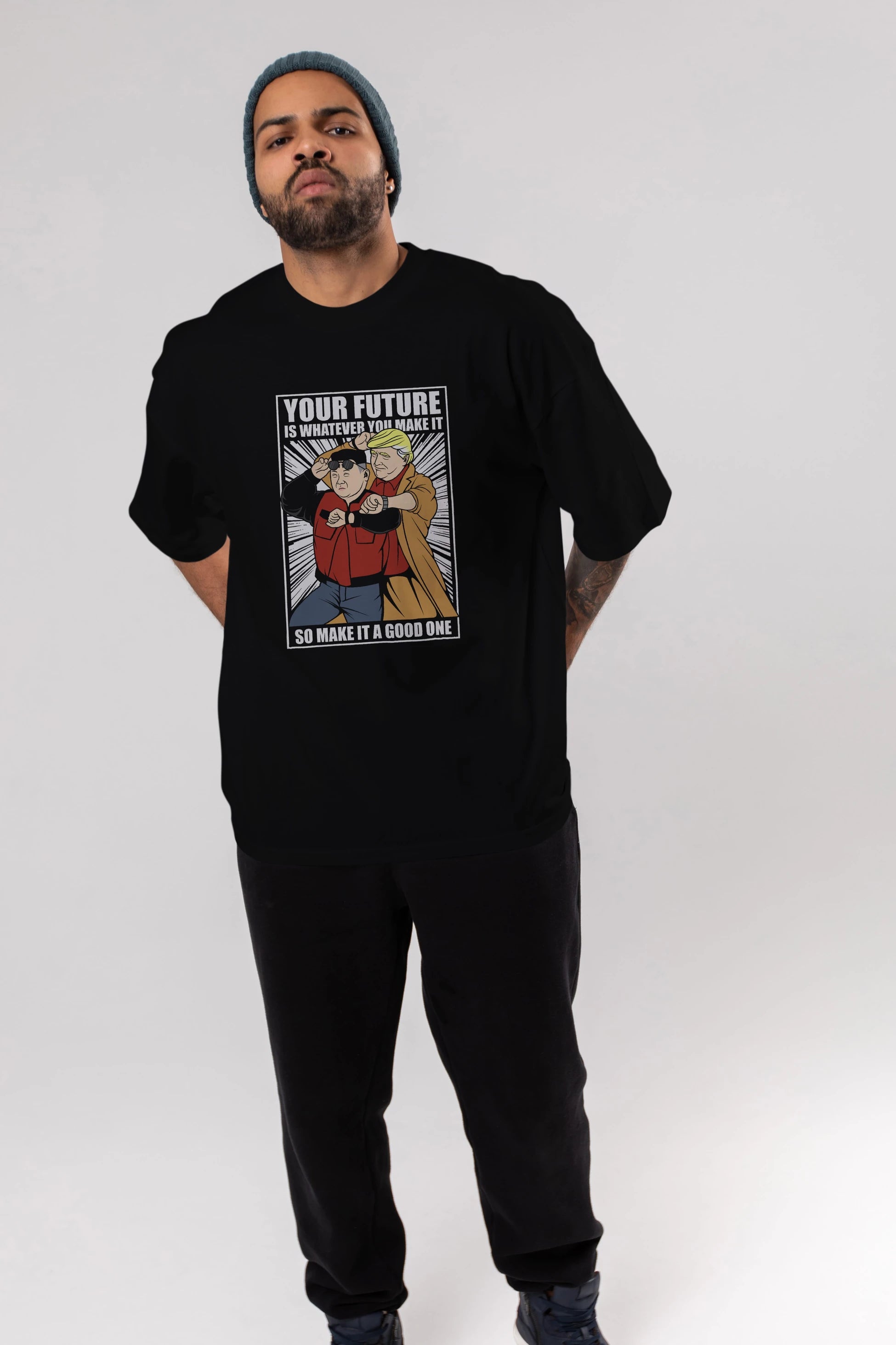 Back To The Future Jong Un Trump Ön Baskılı Oversize t-shirt Erkek Kadın Unisex %100 Pamuk tişort