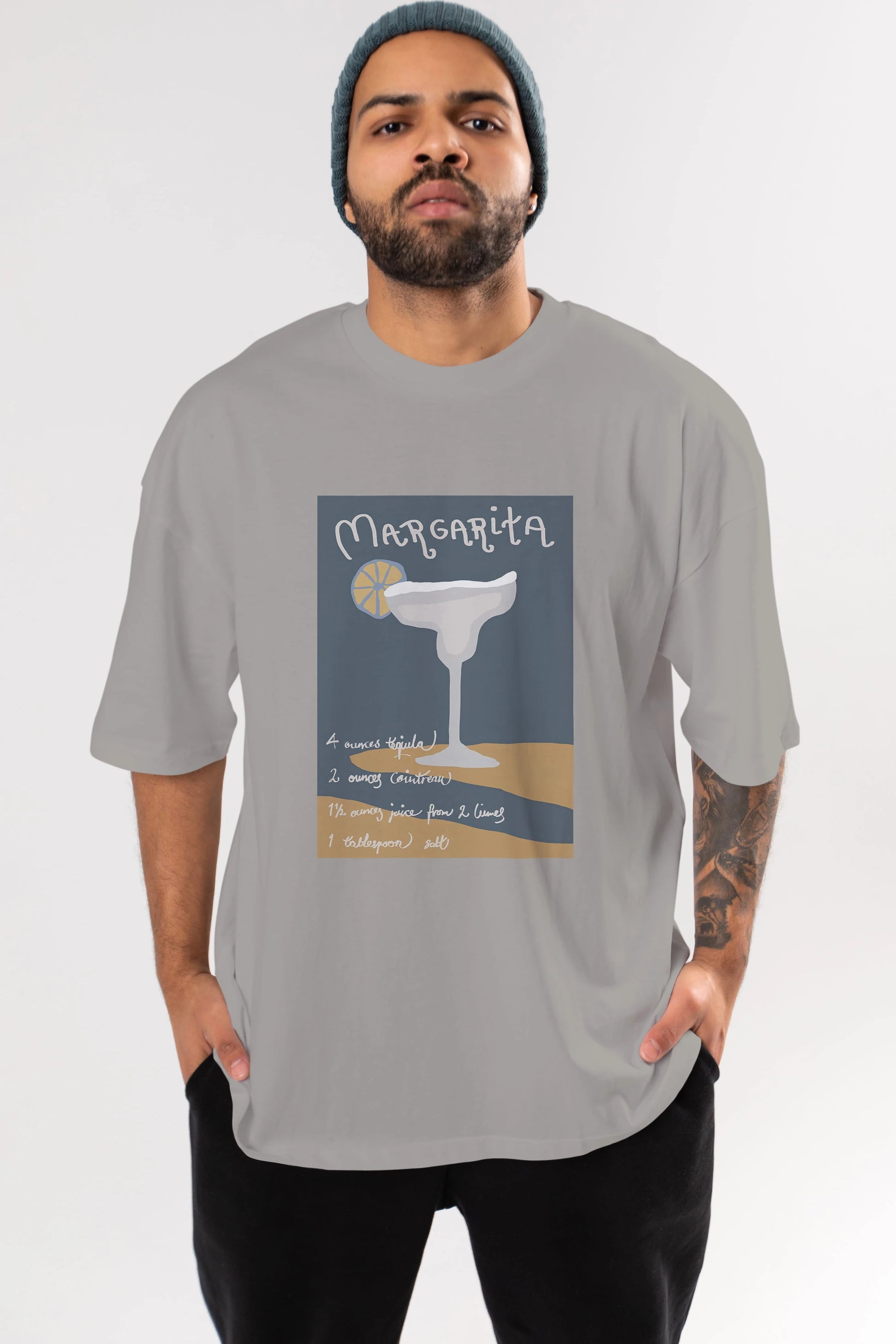 Margarita 2 Ön Baskılı Oversize t-shirt Erkek Kadın Unisex %100 Pamuk Bisiklet Yaka tişort