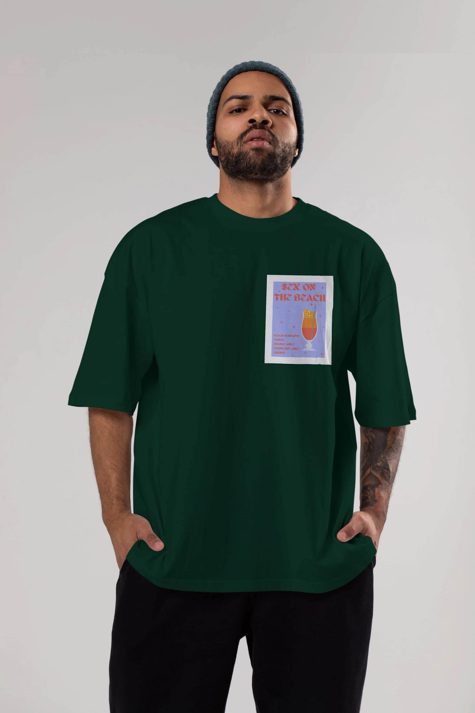 Sex On The Beach Ön Sol Baskılı Oversize t-shirt Erkek Kadın Unisex %100 Pamuk Bisiklet Yaka tişort