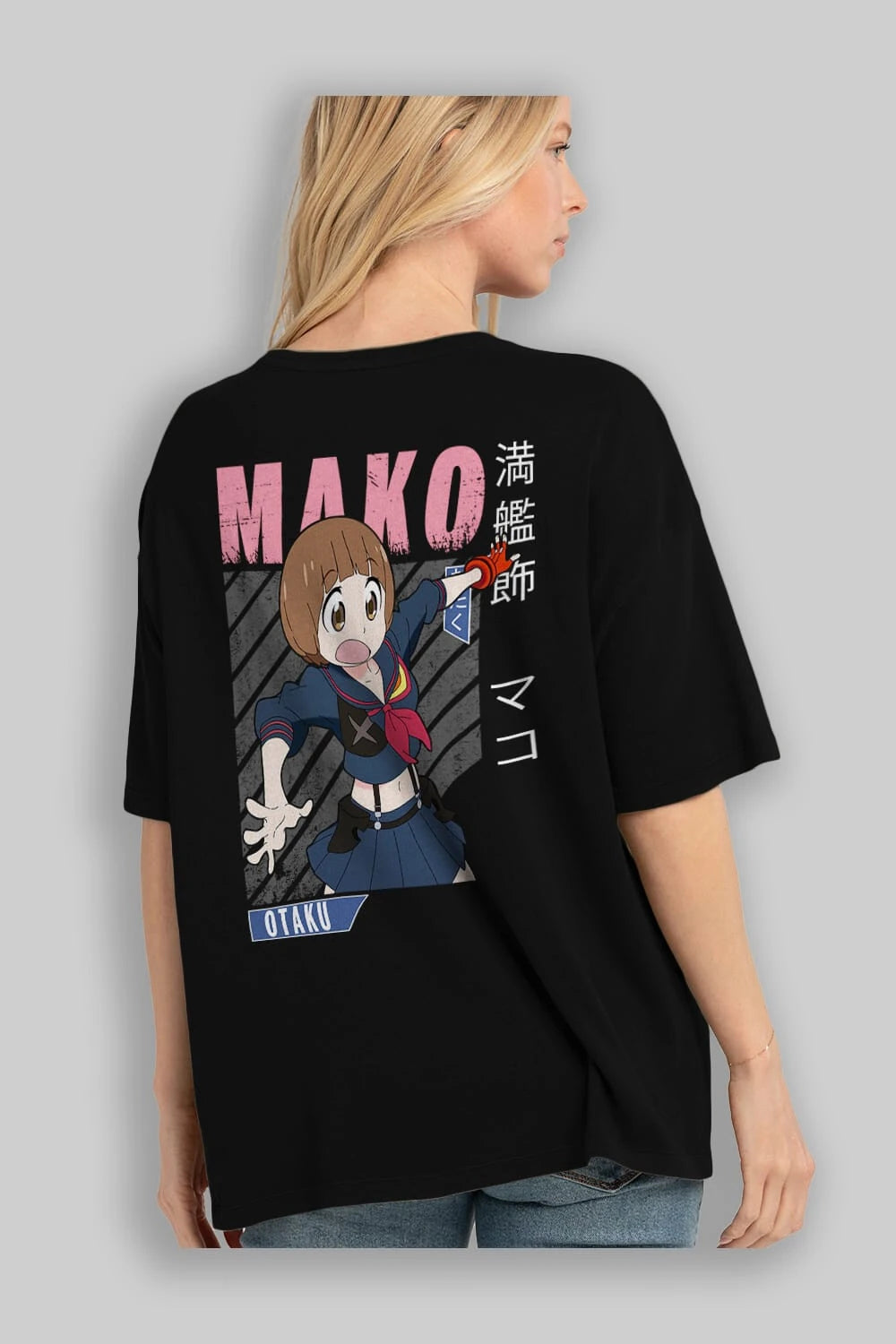 Mako Mankanshoku 2 Anime Arka Baskılı Oversize t-shirt Erkek Kadın Unisex