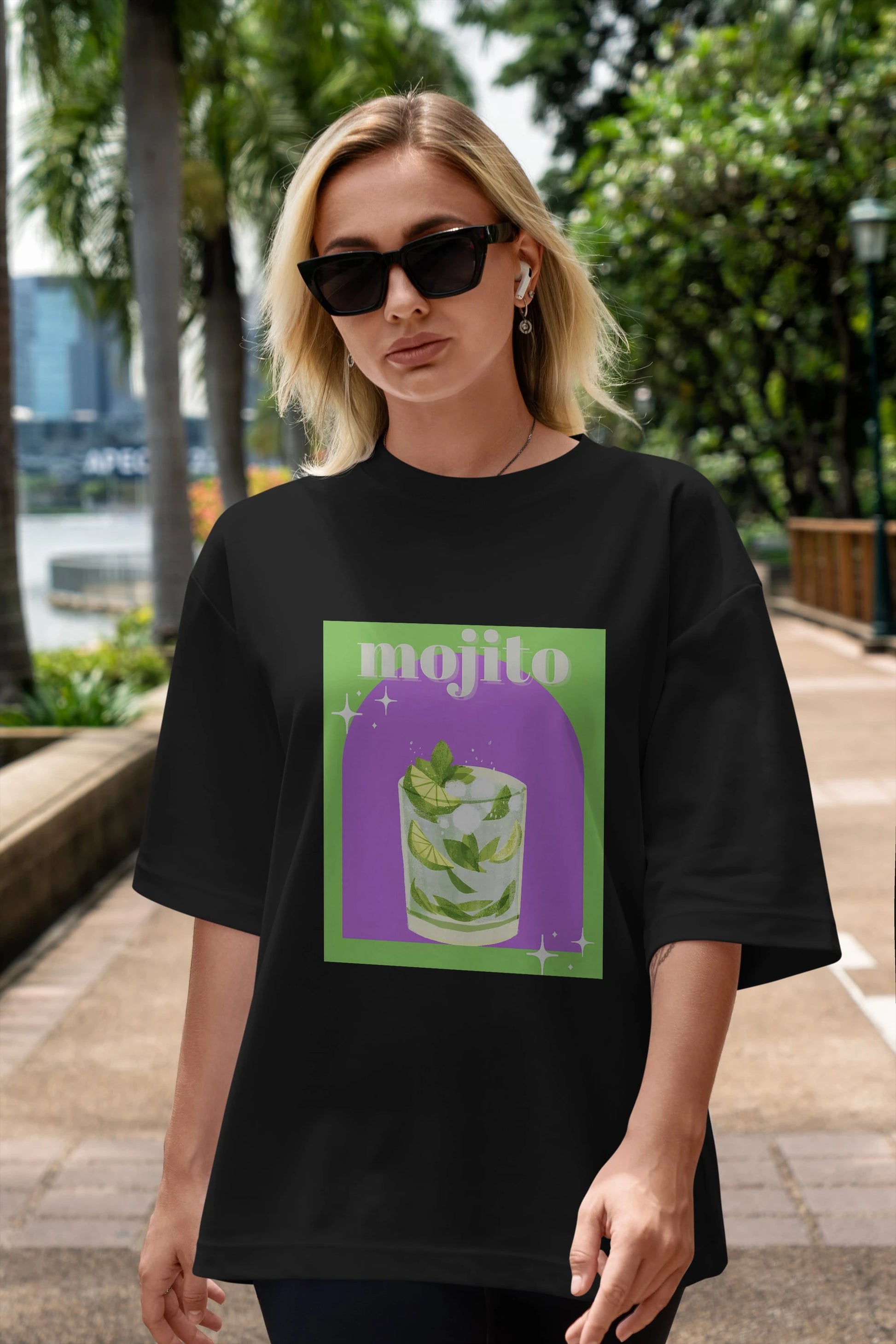 Mojito 3 Ön Baskılı Oversize t-shirt Erkek Kadın Unisex %100 Pamuk Bisiklet Yaka tişort