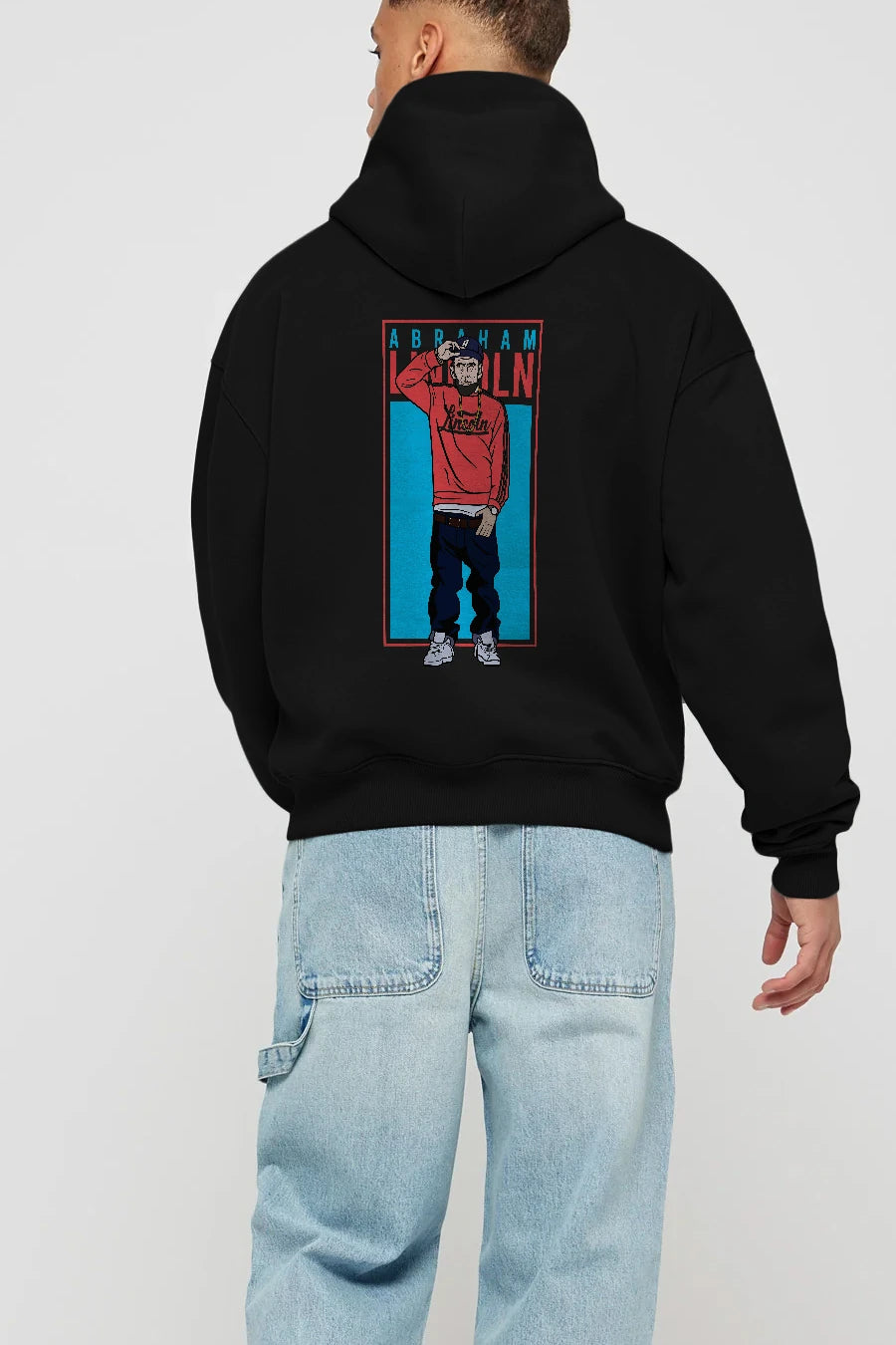Abraham Lincoln Arka Baskılı Hoodie Oversize Kapüşonlu Sweatshirt Erkek Kadın Unisex