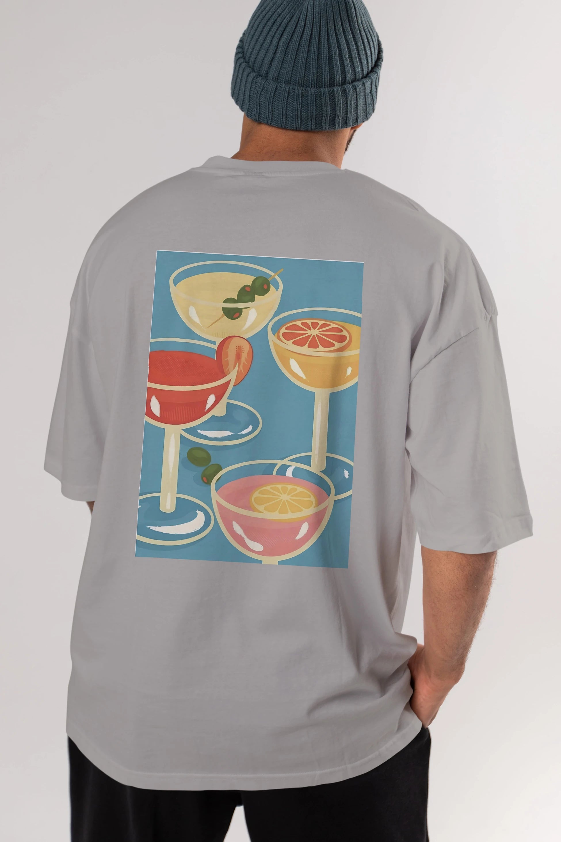 Cocktails Arka Baskılı Oversize t-shirt Erkek Kadın Unisex %100 Pamuk Bisiklet Yaka tişort