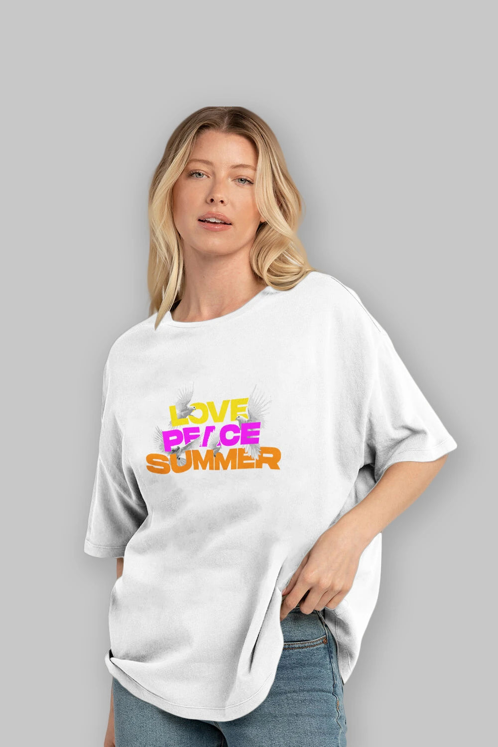 Love Peace Summer Ön Baskılı Oversize t-shirt Erkek Kadın Unisex