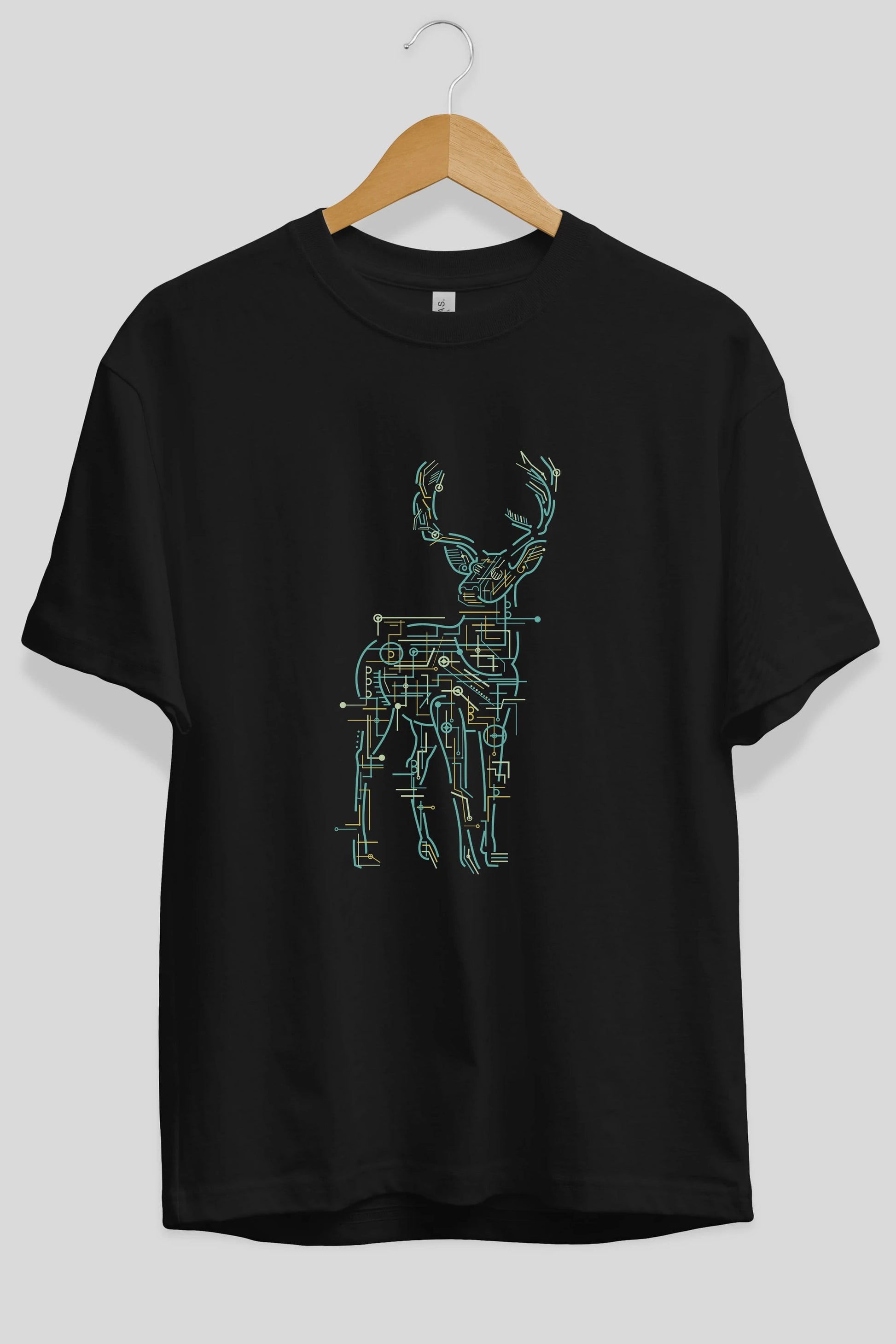 Electric Deer Ön Baskılı Oversize t-shirt %100 pamuk Erkek Kadın Unisex