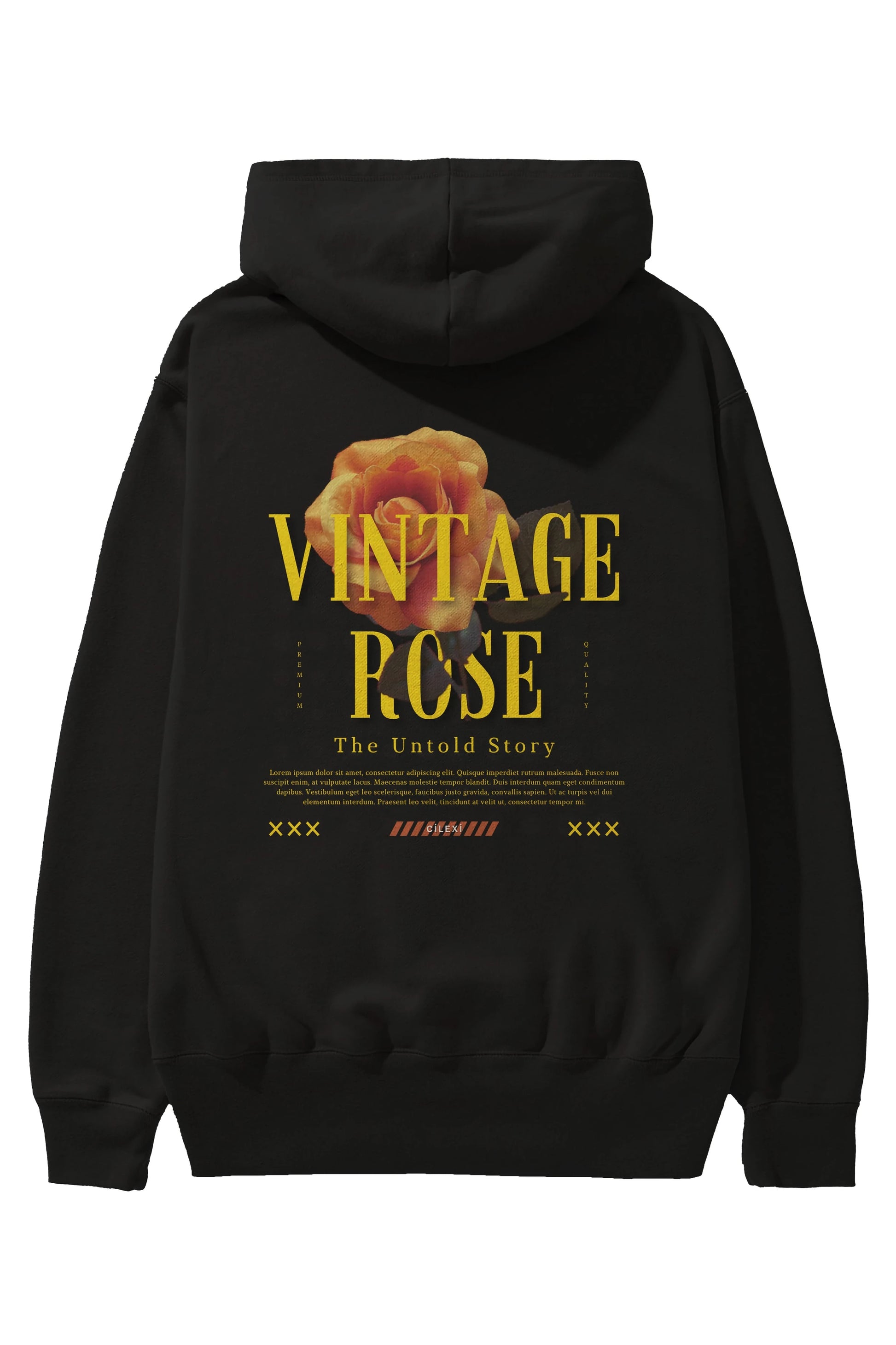 Vintage Rose Yazılı Arka Baskılı Oversize Hoodie Kapüşonlu Sweatshirt Erkek Kadın Unisex