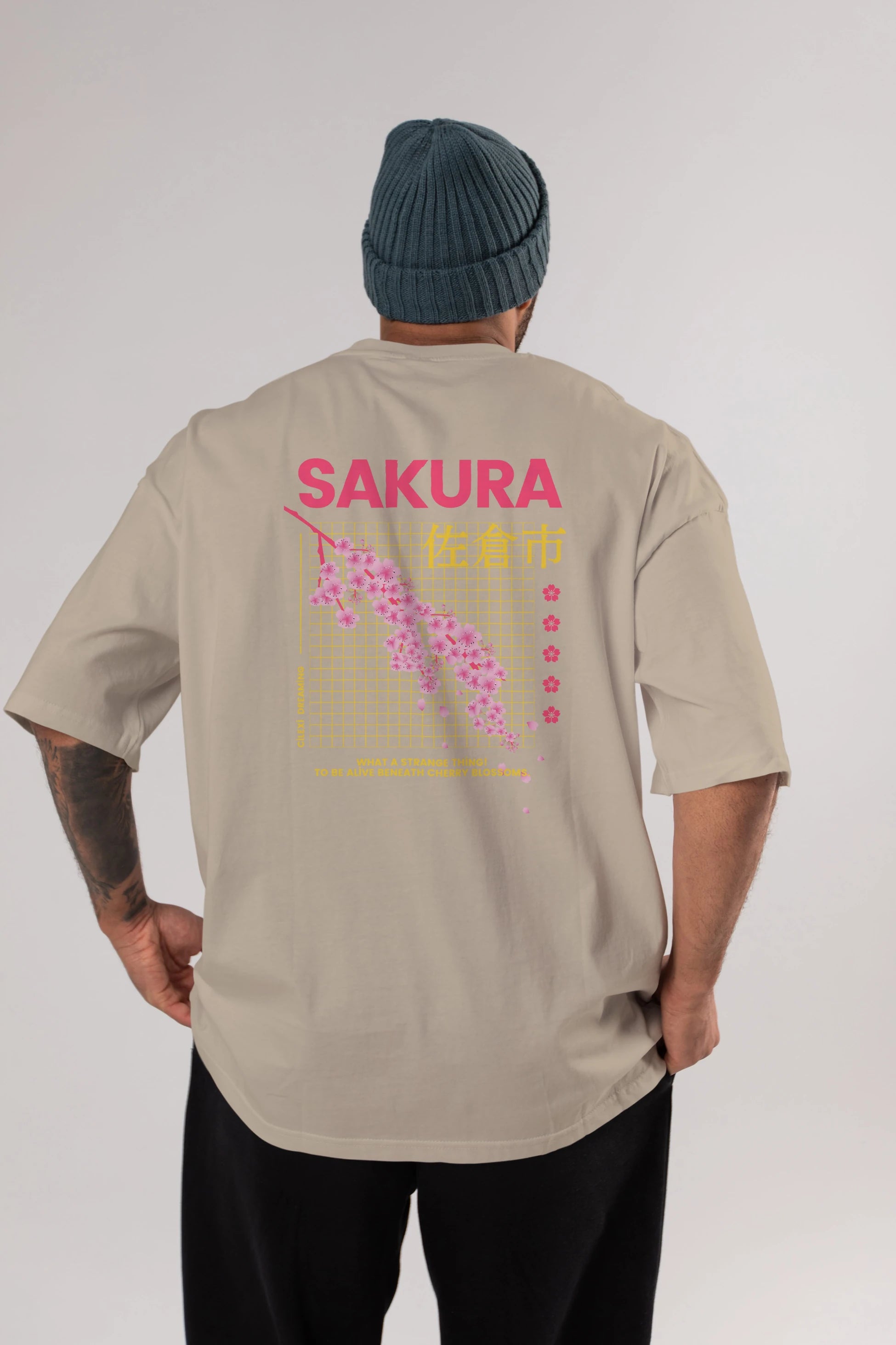 Sakura Streetwear Arka Baskılı Oversize t-shirt Erkek Kadın Unisex