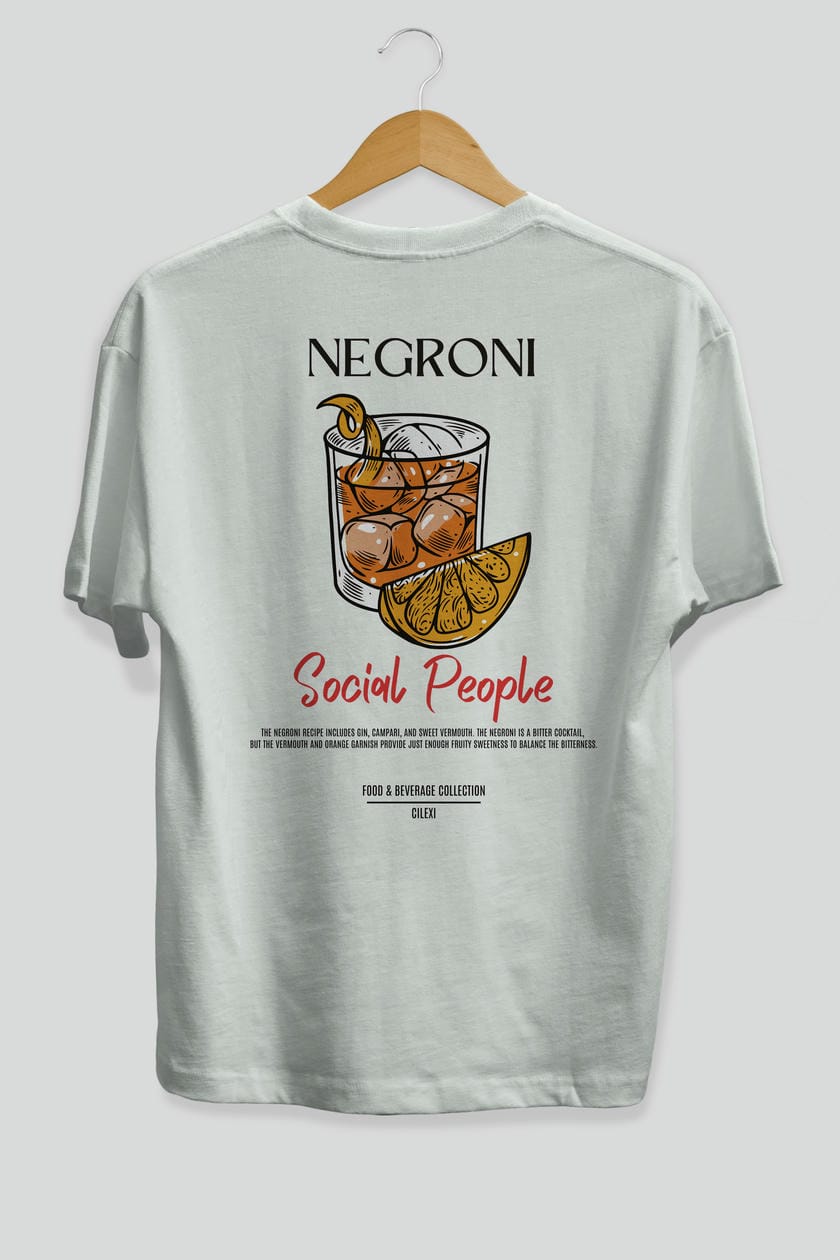 Negroni Kokteyl Serisi Baskılı Oversize t-shirt Erkek Kadın Unisex %100 Pamuk Bisiklet Yaka tişort