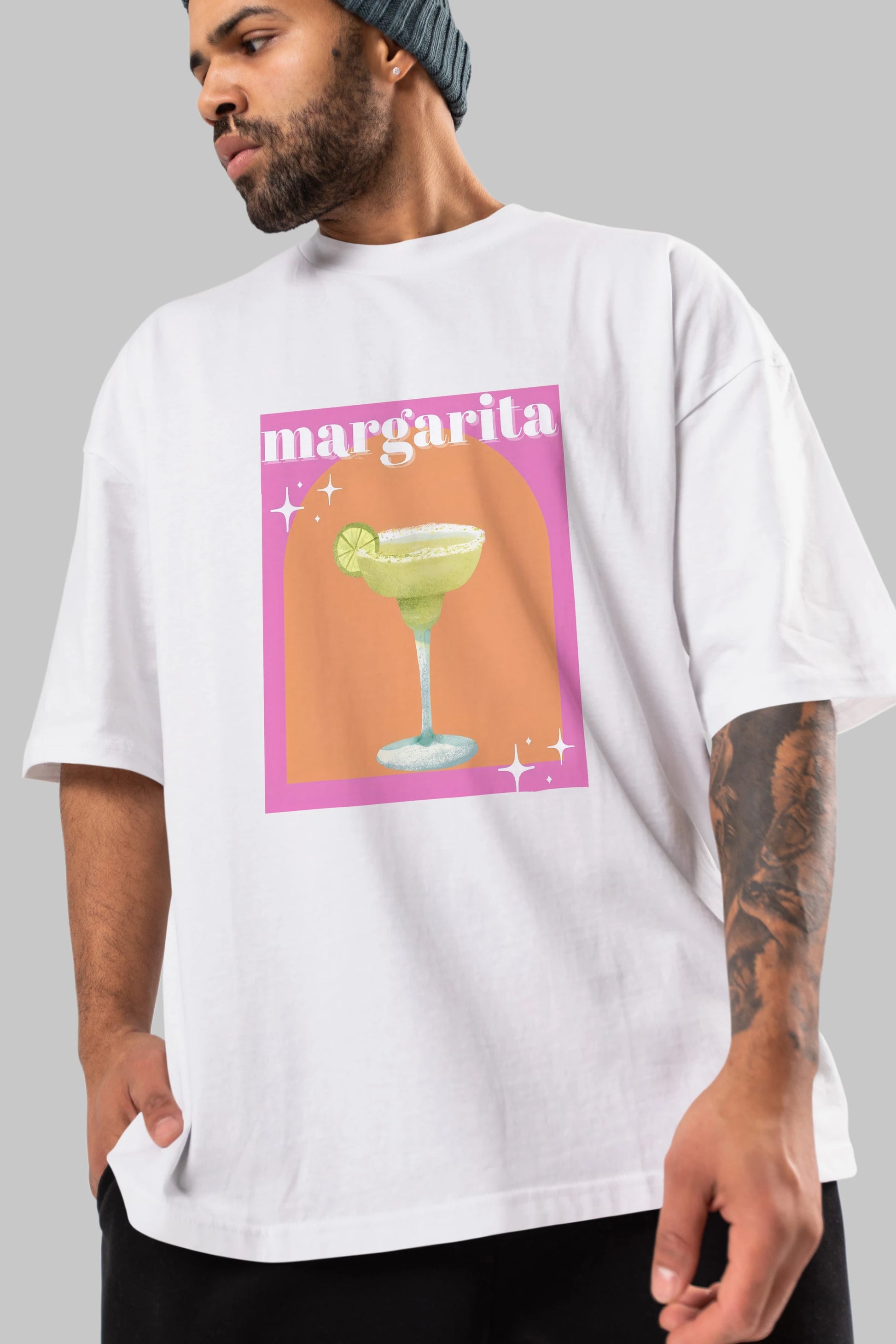 Margarita 7 Ön Baskılı Oversize t-shirt Erkek Kadın Unisex %100 Pamuk Bisiklet Yaka tişort