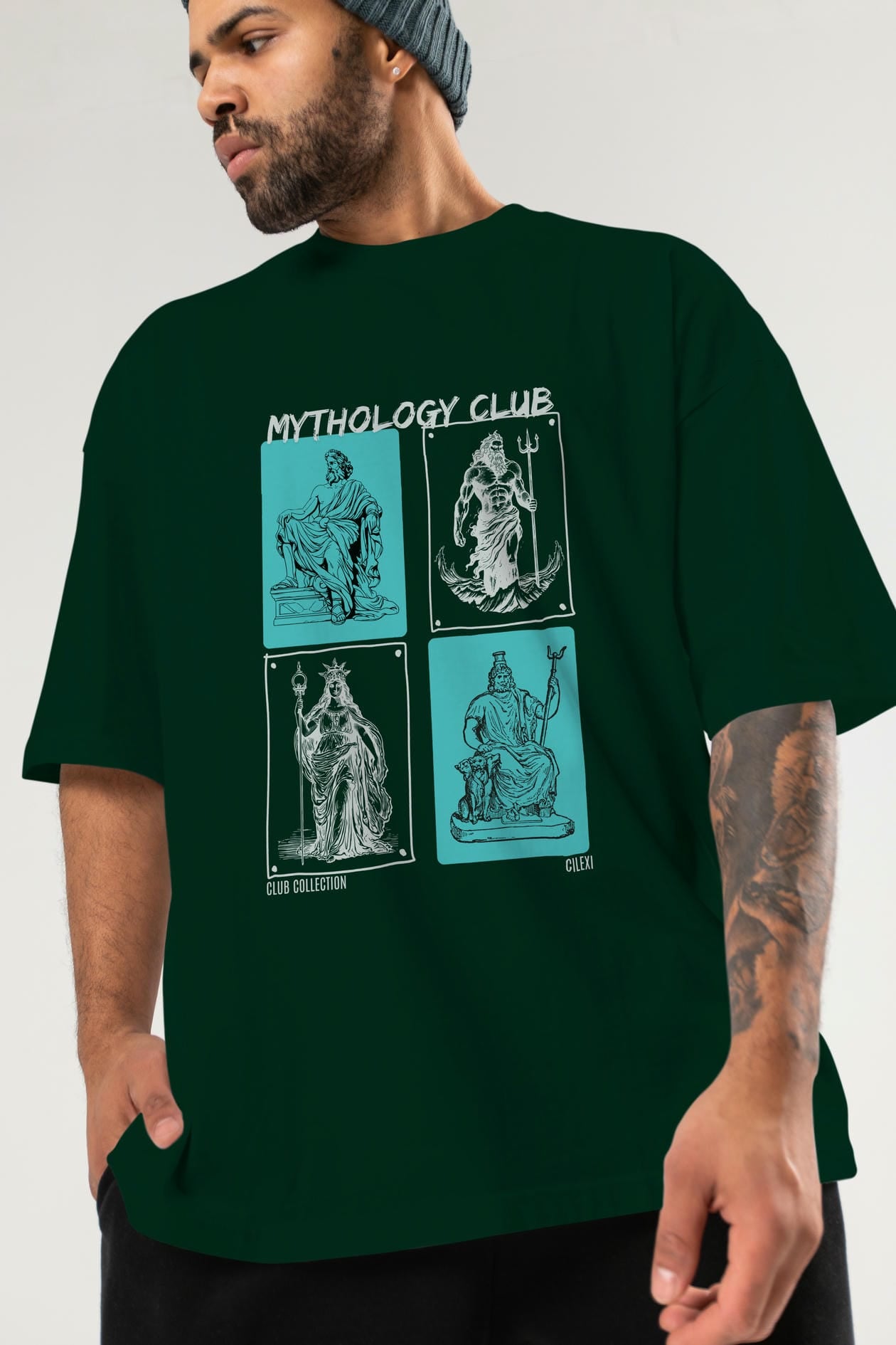 Mythology Club ön Baskılı Oversize t-shirt Erkek Kadın %100 Pamuk Bisiklet Yaka tişort