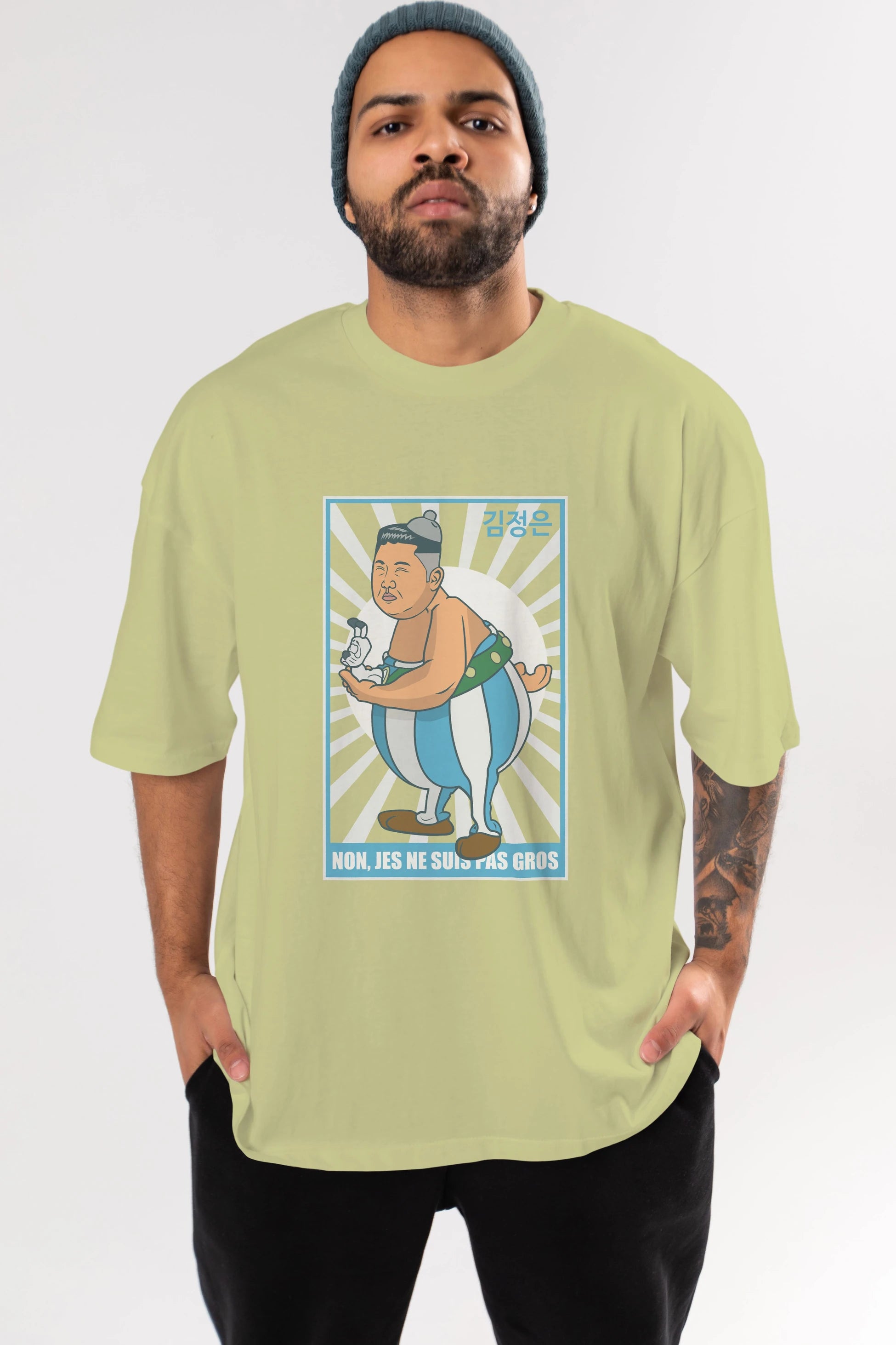 Obelix Jong Un Ön Baskılı Oversize t-shirt Erkek Kadın Unisex %100 Pamuk tişort