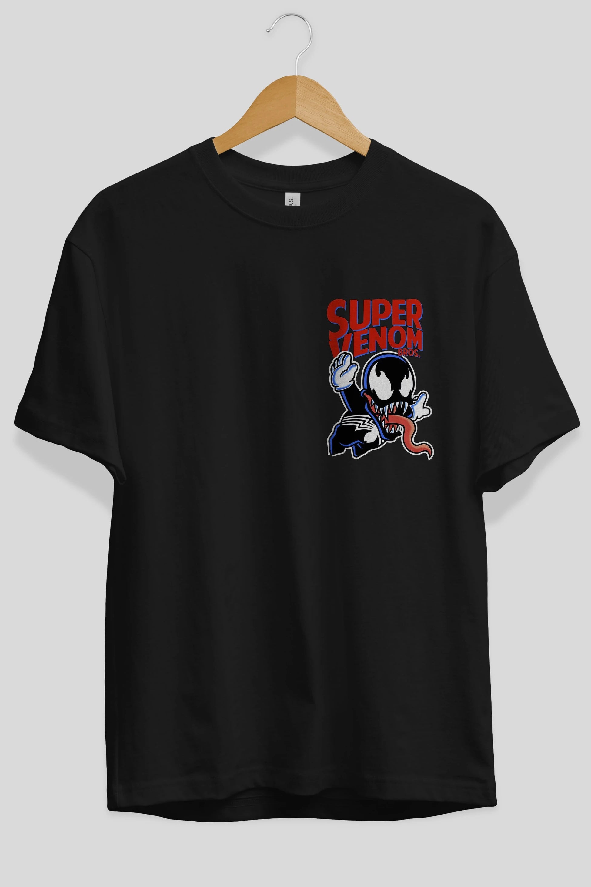 Super Venom Ön Sol Baskılı Oversize t-shirt Erkek Kadın Unisex %100 Pamuk Bisiklet Yaka tişort