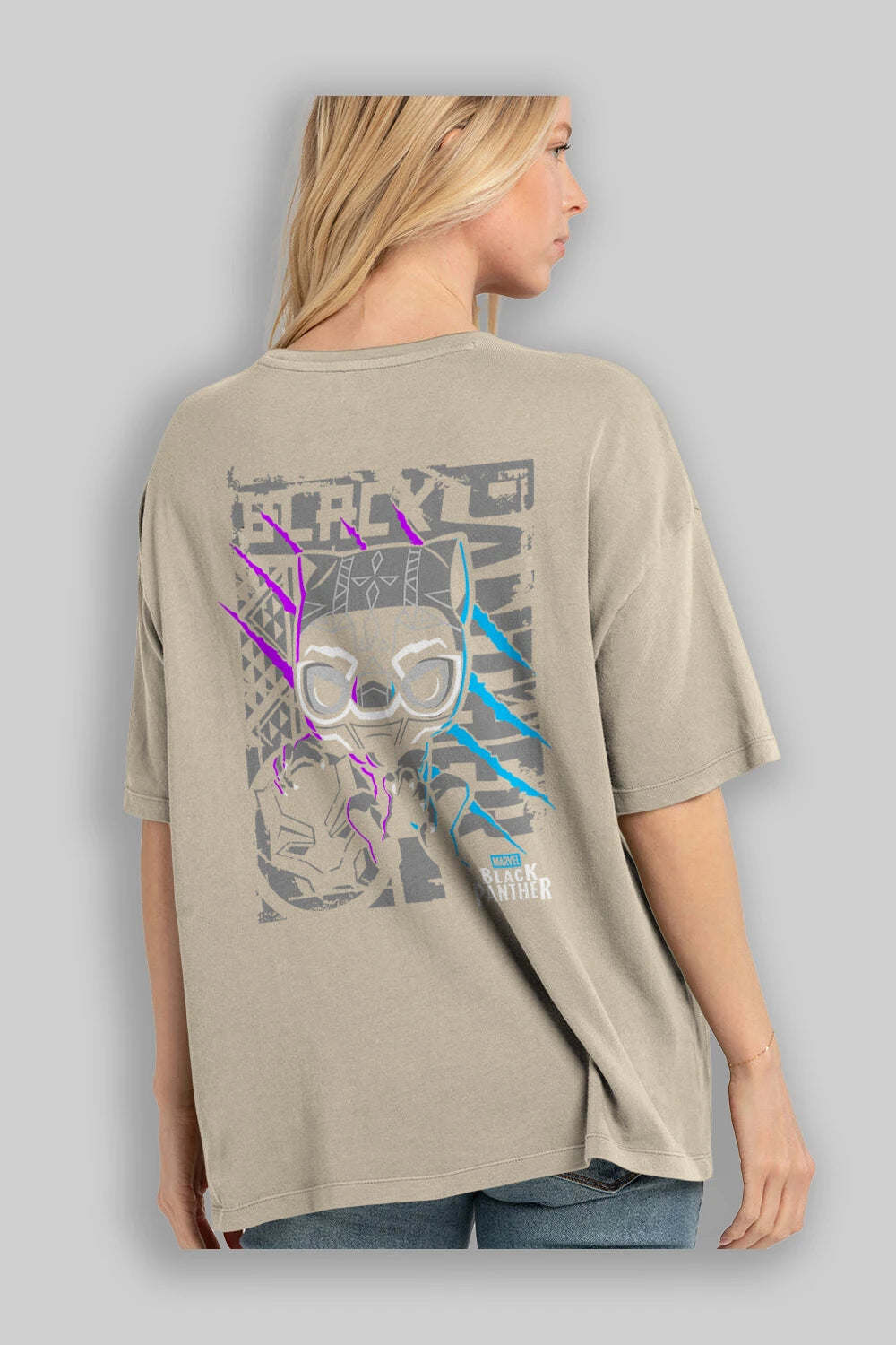 Black Panther Arka Baskılı Oversize t-shirt Erkek Kadın Unisex %100 Pamuk Bisiklet Yaka tişort