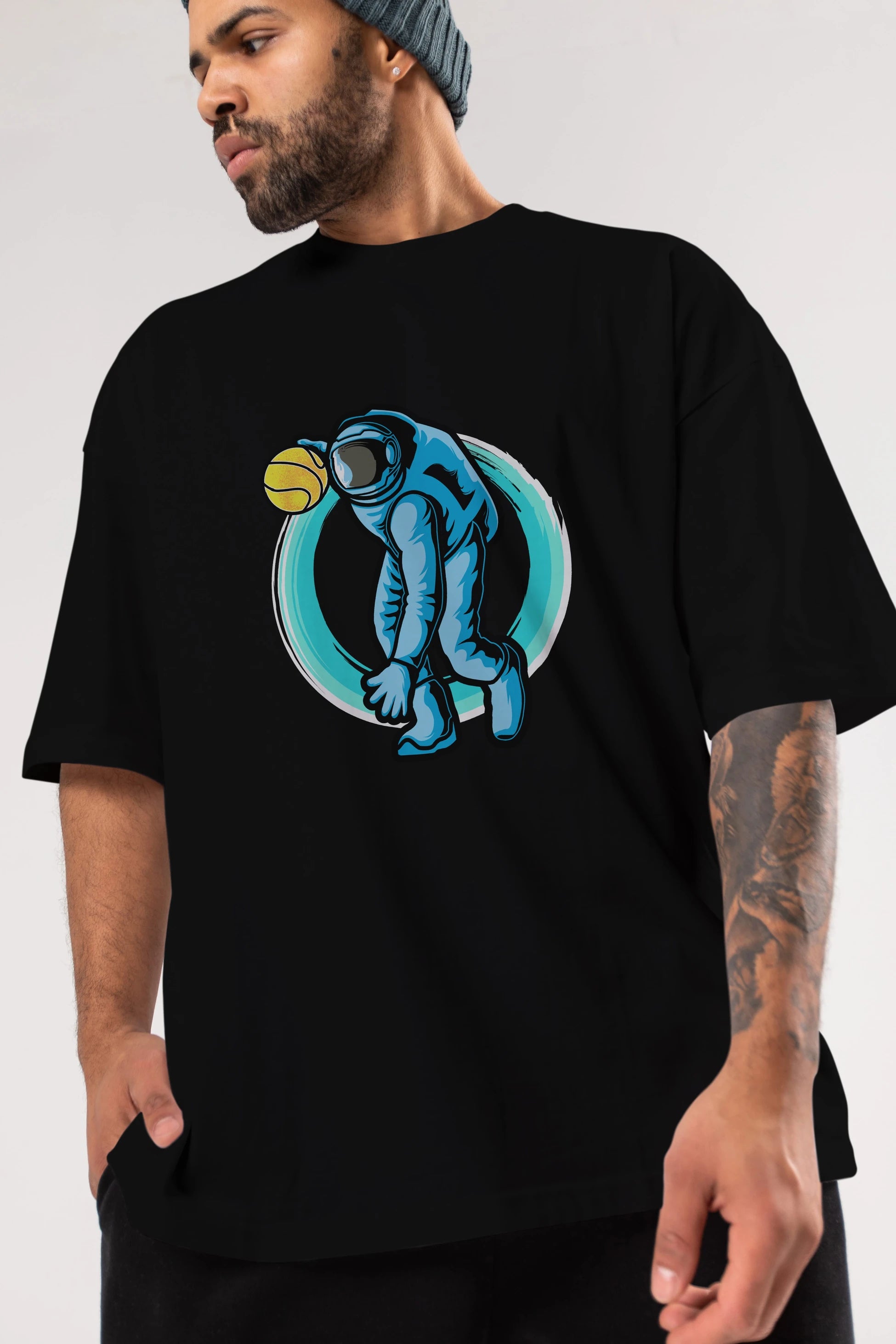 Astronaut Dribble Ön Baskılı Oversize t-shirt Erkek Kadın Unisex