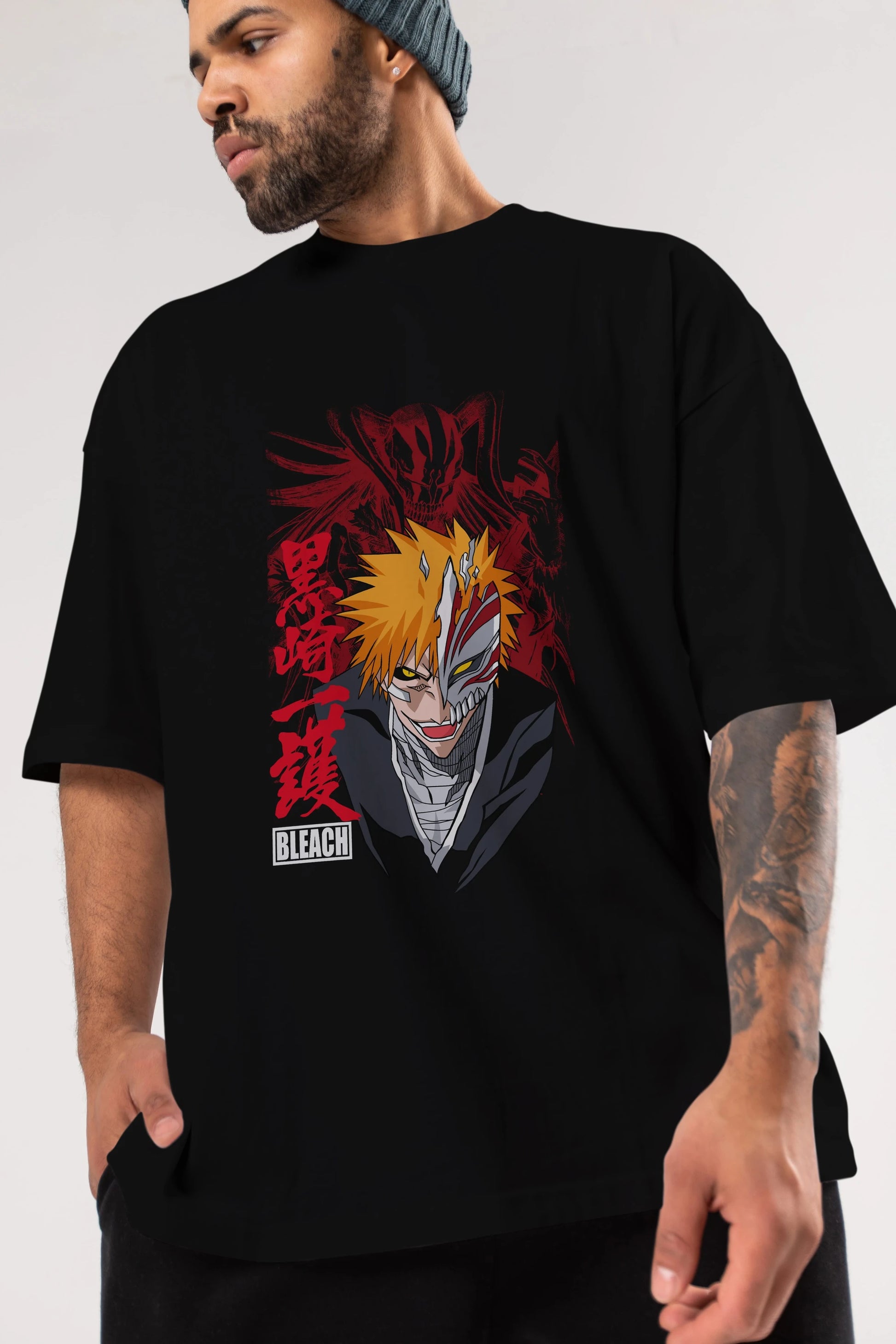 ICHIGO KUROSAKI VIZARD Anime Ön Baskılı Oversize t-shirt %100 pamuk Erkek Kadın Unisex