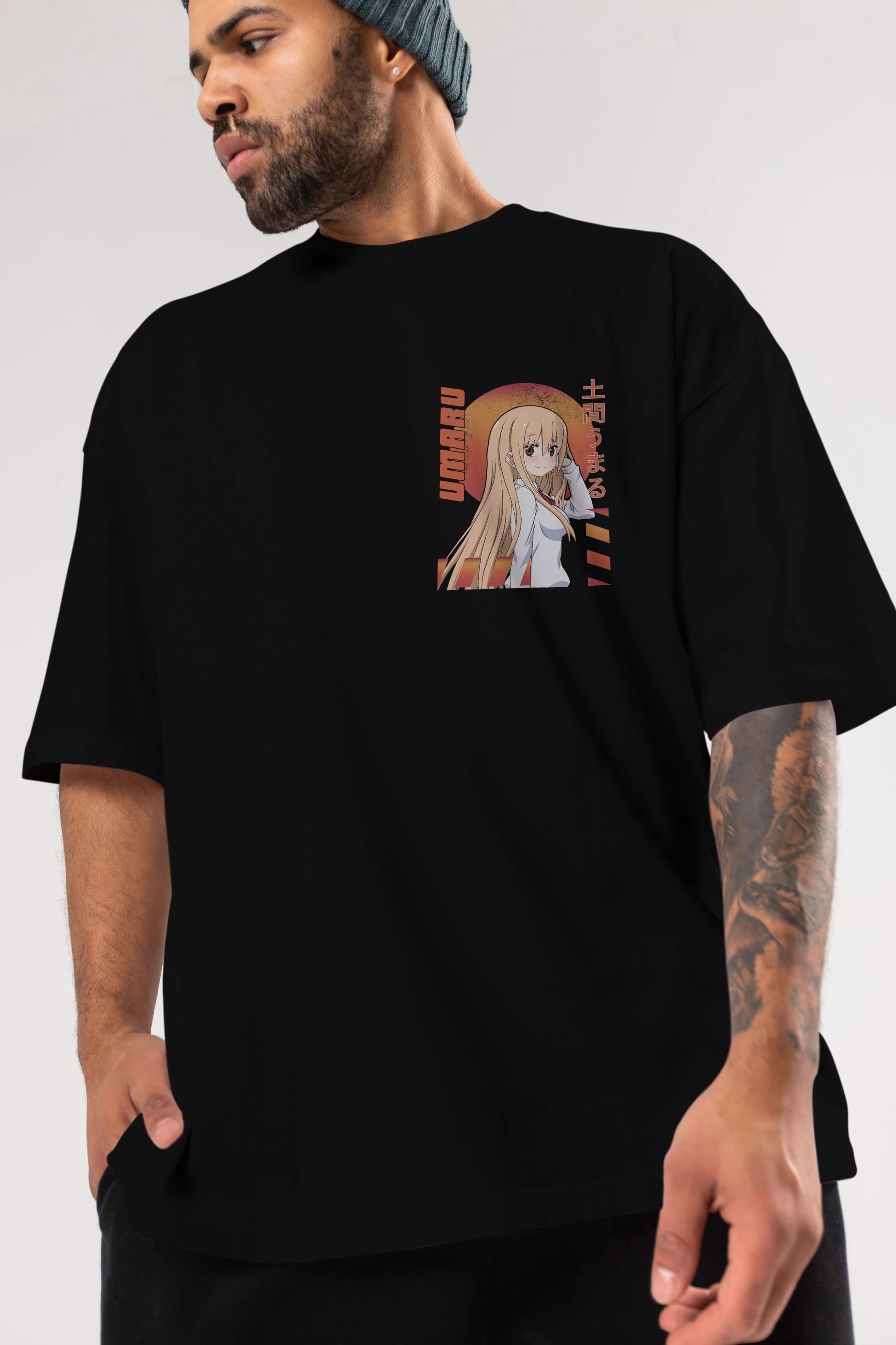 Umaru Doma 5 Ön Sol Baskılı Oversize t-shirt Erkek Kadın Unisex %100 Pamuk Bisiklet Yaka tişort