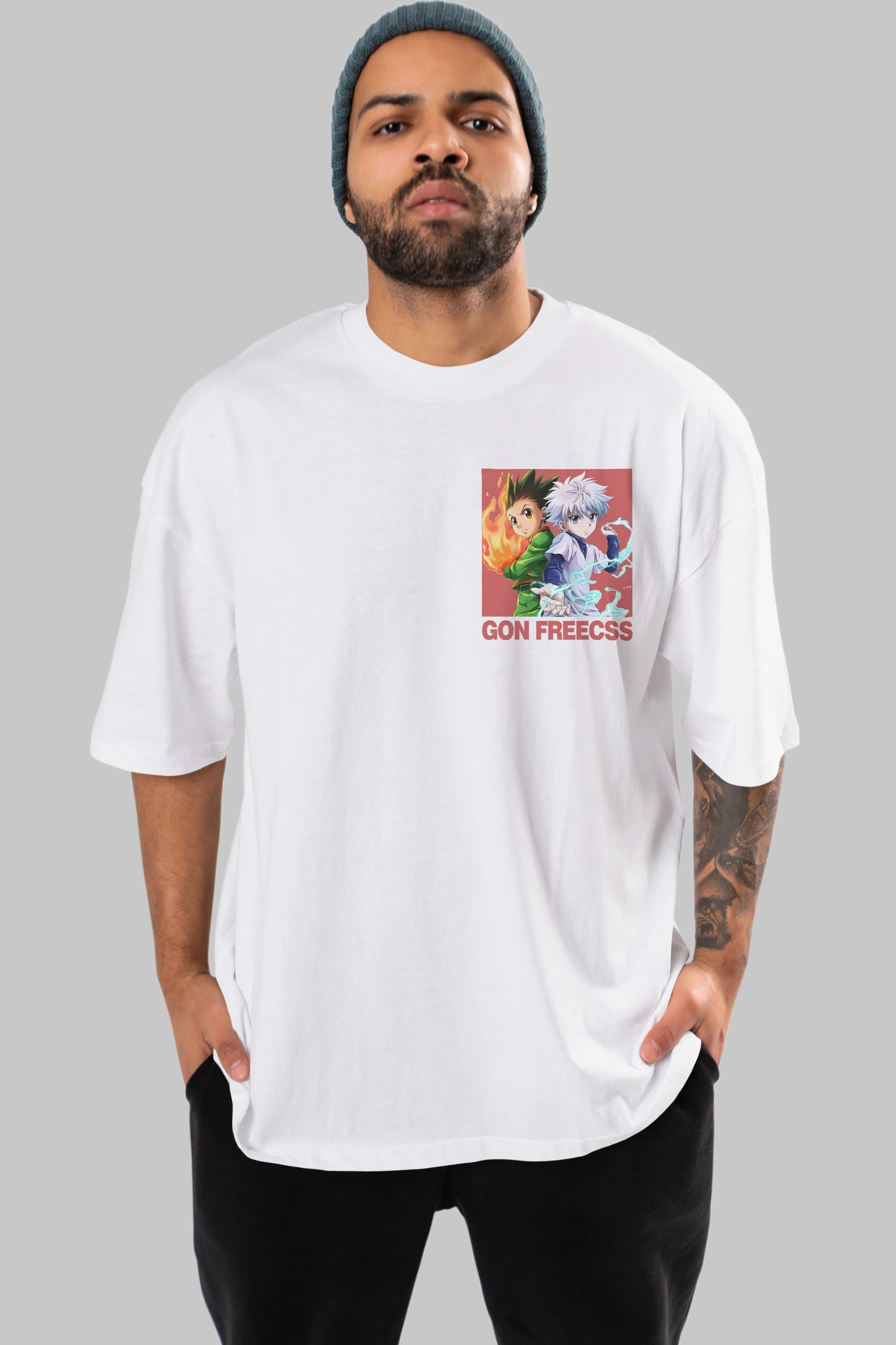 Gon Freecss HUNTER X HUNTER 4 Ön Sol Baskılı Oversize t-shirt Erkek Kadın Unisex %100 Pamuk Bisiklet Yaka tişort