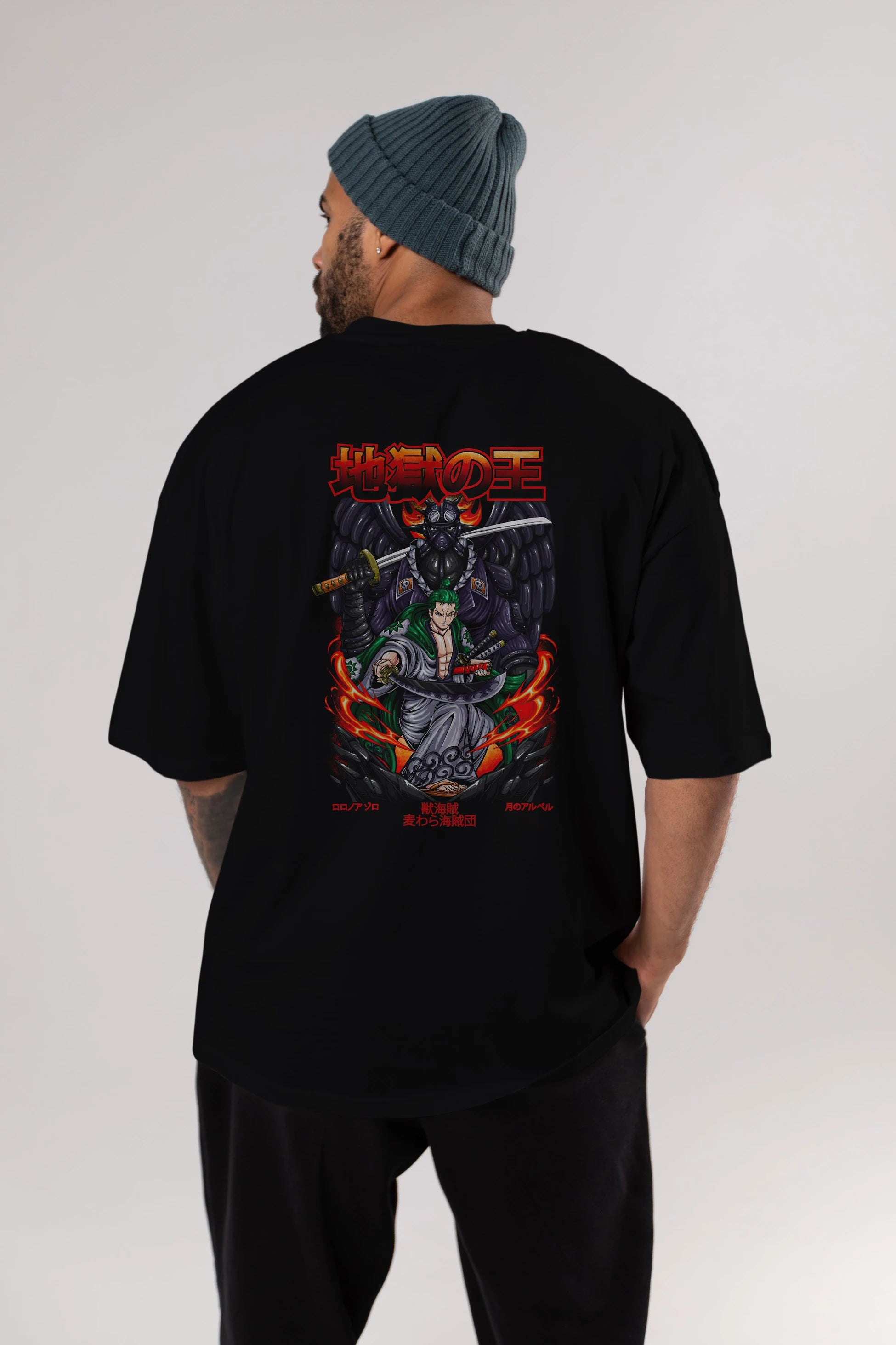 Roronoa Zoro 4 Anime Arka Baskılı Oversize t-shirt Erkek Kadın Unisex