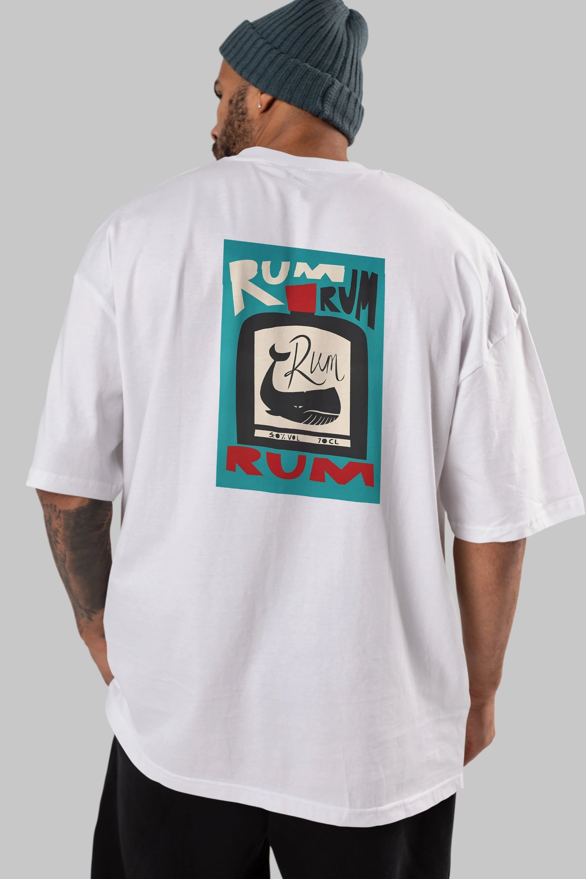Rum Arka Baskılı Oversize t-shirt Erkek Kadın Unisex %100 Pamuk Bisiklet Yaka tişort