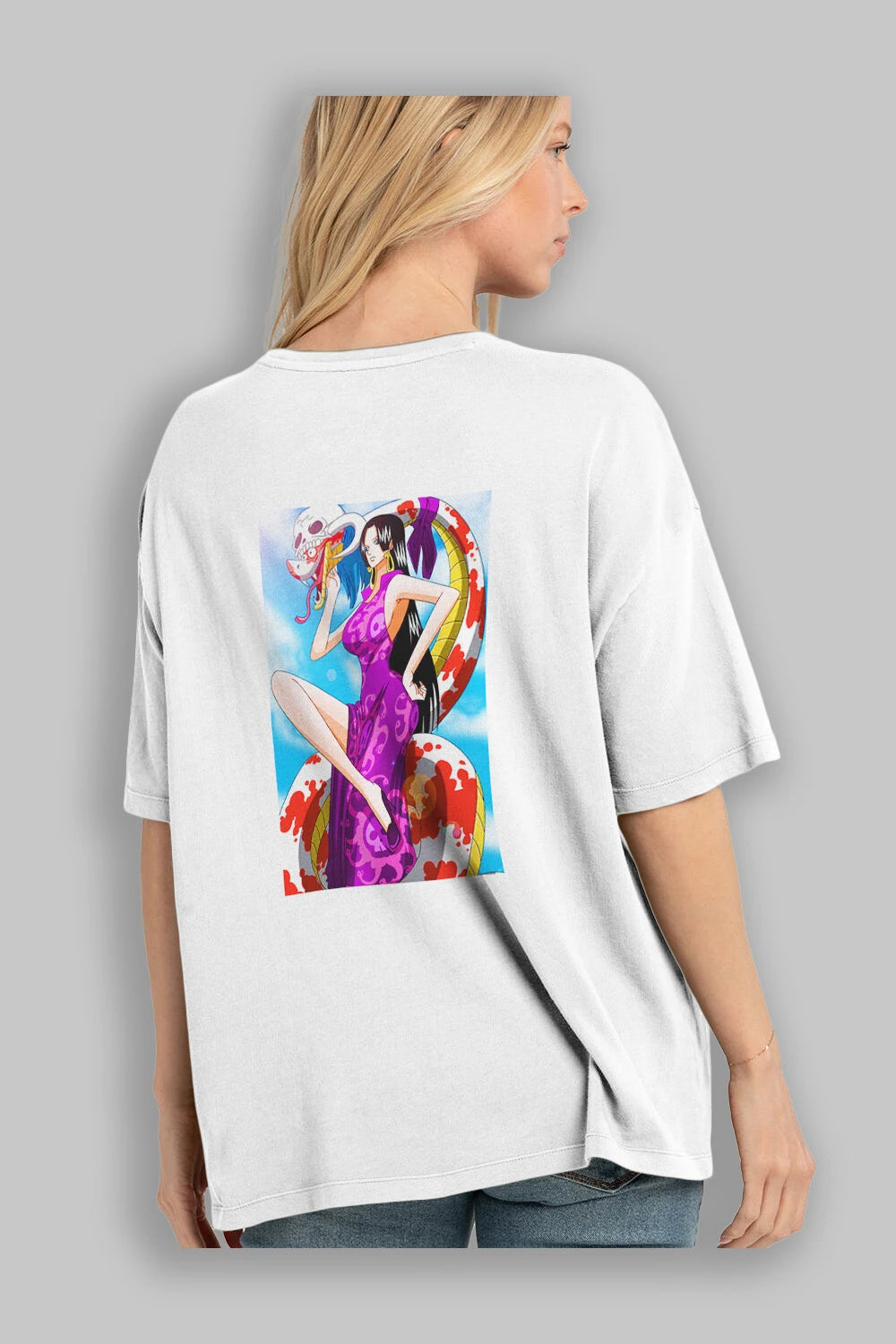 Boa Hancock Anime Arka Baskılı Oversize t-shirt Erkek Kadın Unisex %100 pamuk tişort
