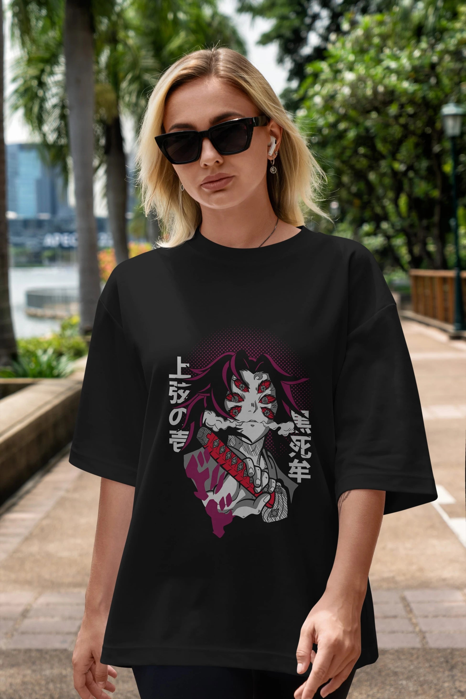 Kokushibo Anime Ön Baskılı Oversize t-shirt %100 pamuk Erkek Kadın Unisex