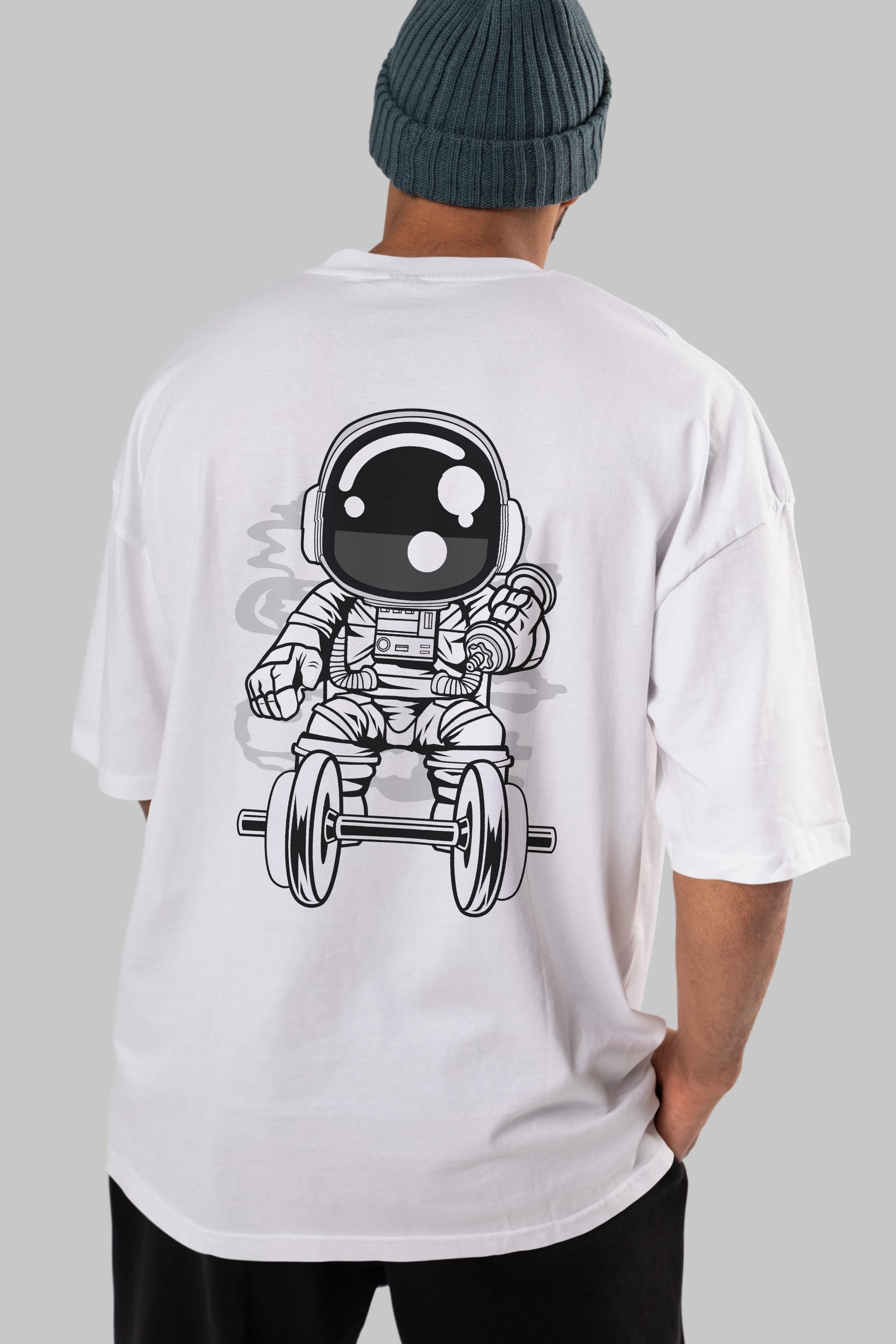 Astronaut Gym Arka Baskılı Oversize t-shirt Erkek Kadın Unisex