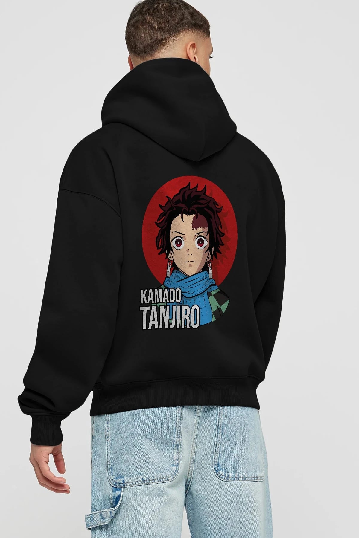 TANJIRO KAMADO Anime Arka Baskılı Hoodie Oversize Kapüşonlu Sweatshirt Erkek Kadın Unisex